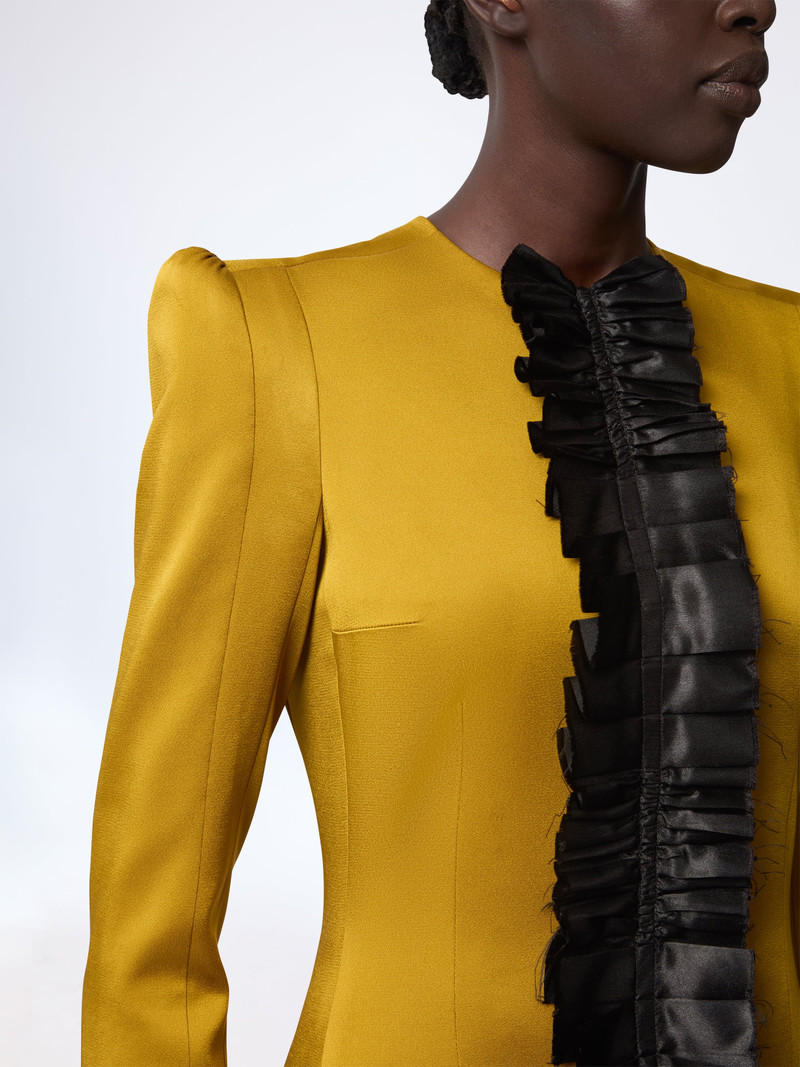 Mustard Crepe Satin Jacket With Front Pleat 3