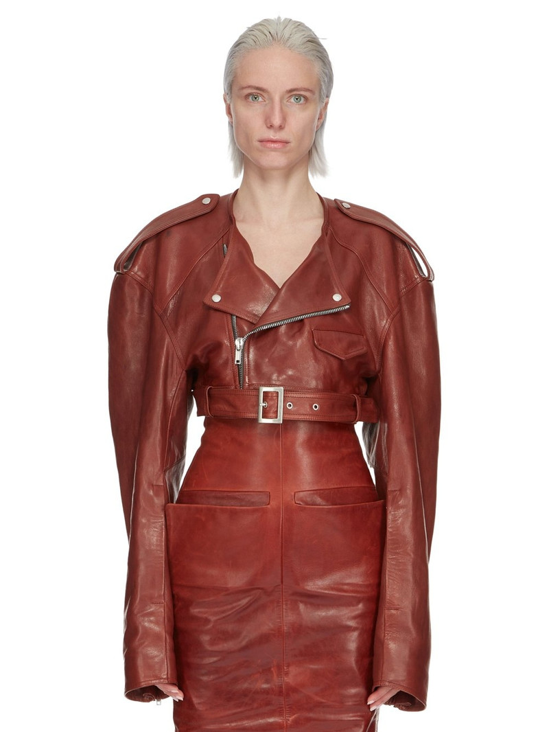Burgundy Micro Biker Leather Jacket - 1