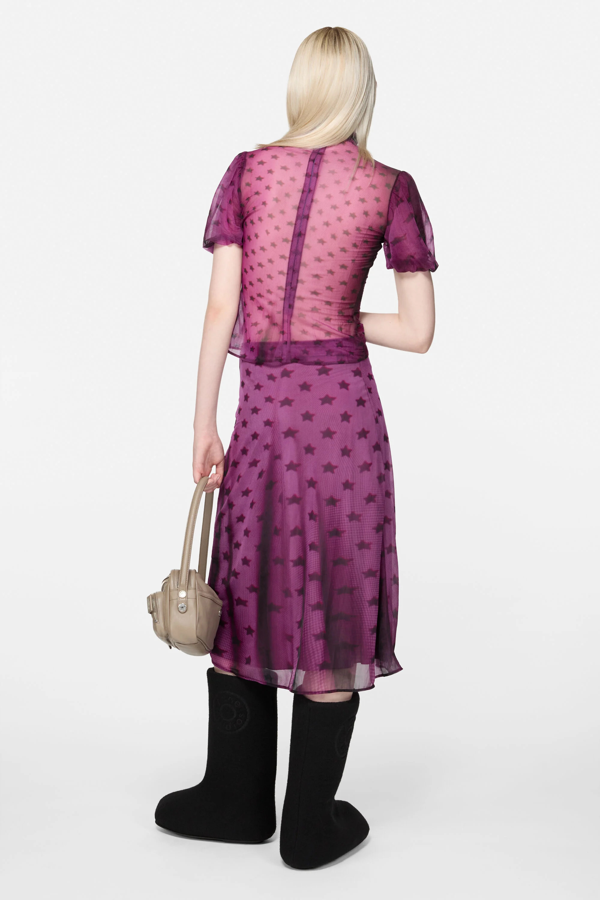 Sheer bow blouse - Bright purple - 3