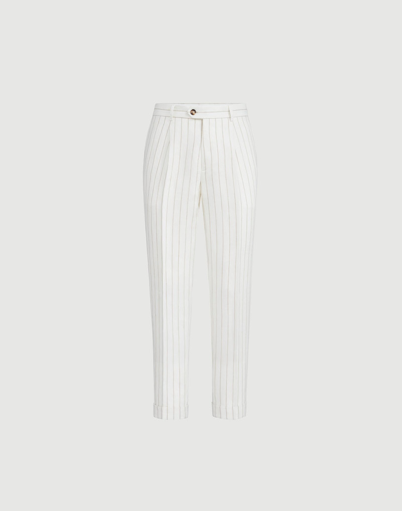 Chalk stripe linen twill trousers with pleat 1