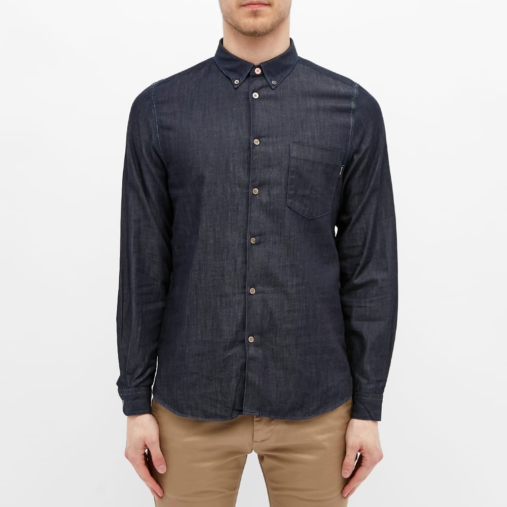 Paul Smith Multi Coloured Stitch Button Down Denim Shirt - 4