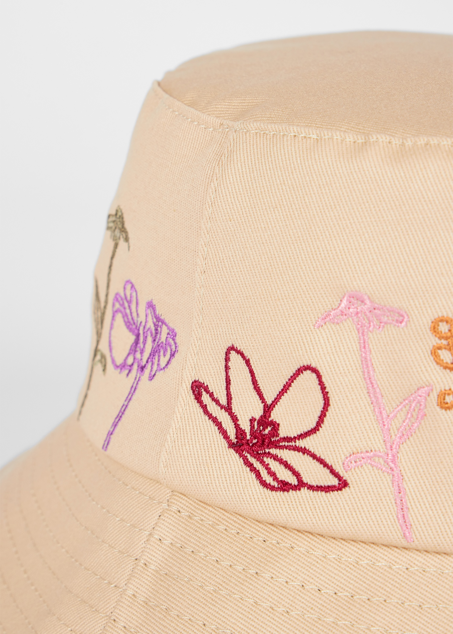 Women's Taupe Bucket Hat with Floral Embroidery - 3