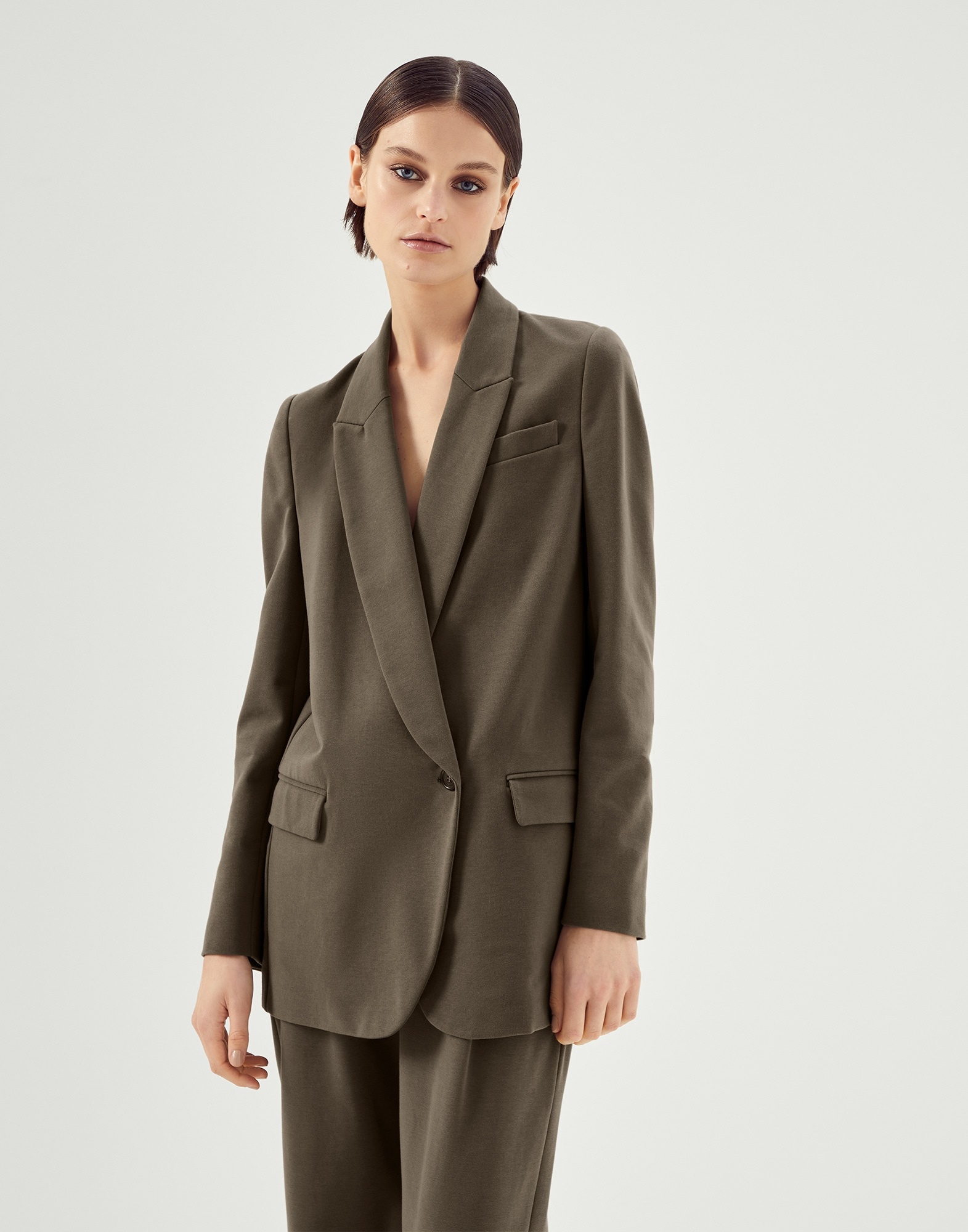 Stretch cotton couture interlock blazer with monili - 1