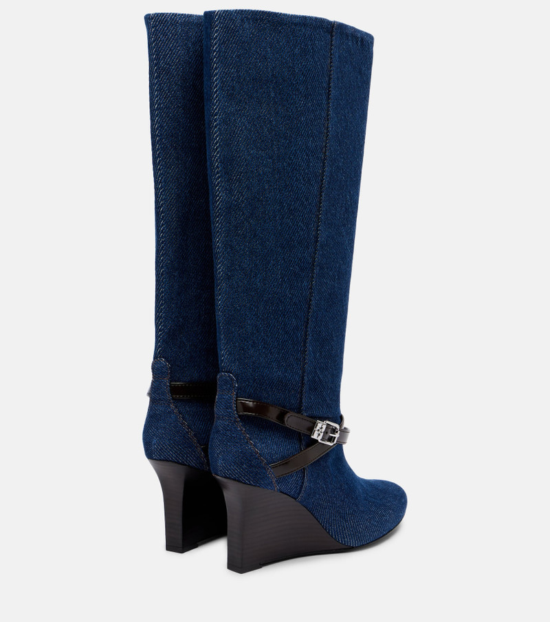 GANNI Kat denim knee-high wedge boots outlook