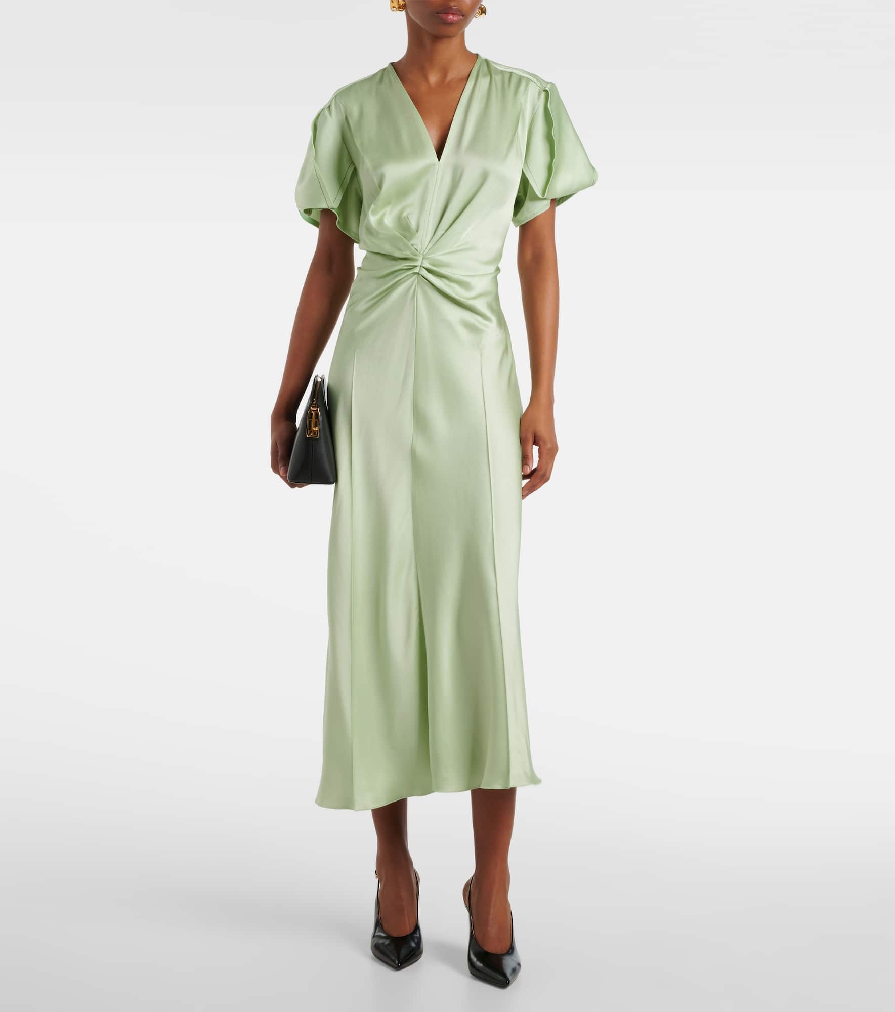 Gathered crêpe satin midi dress - 2