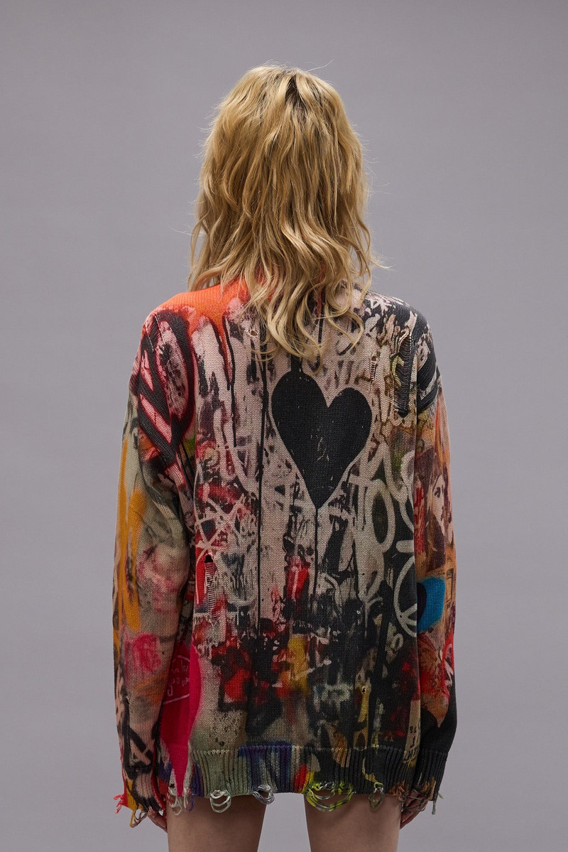 PRINTED BOYFRIEND SWEATER - HEART GRAFFITI PRINT - R13 7