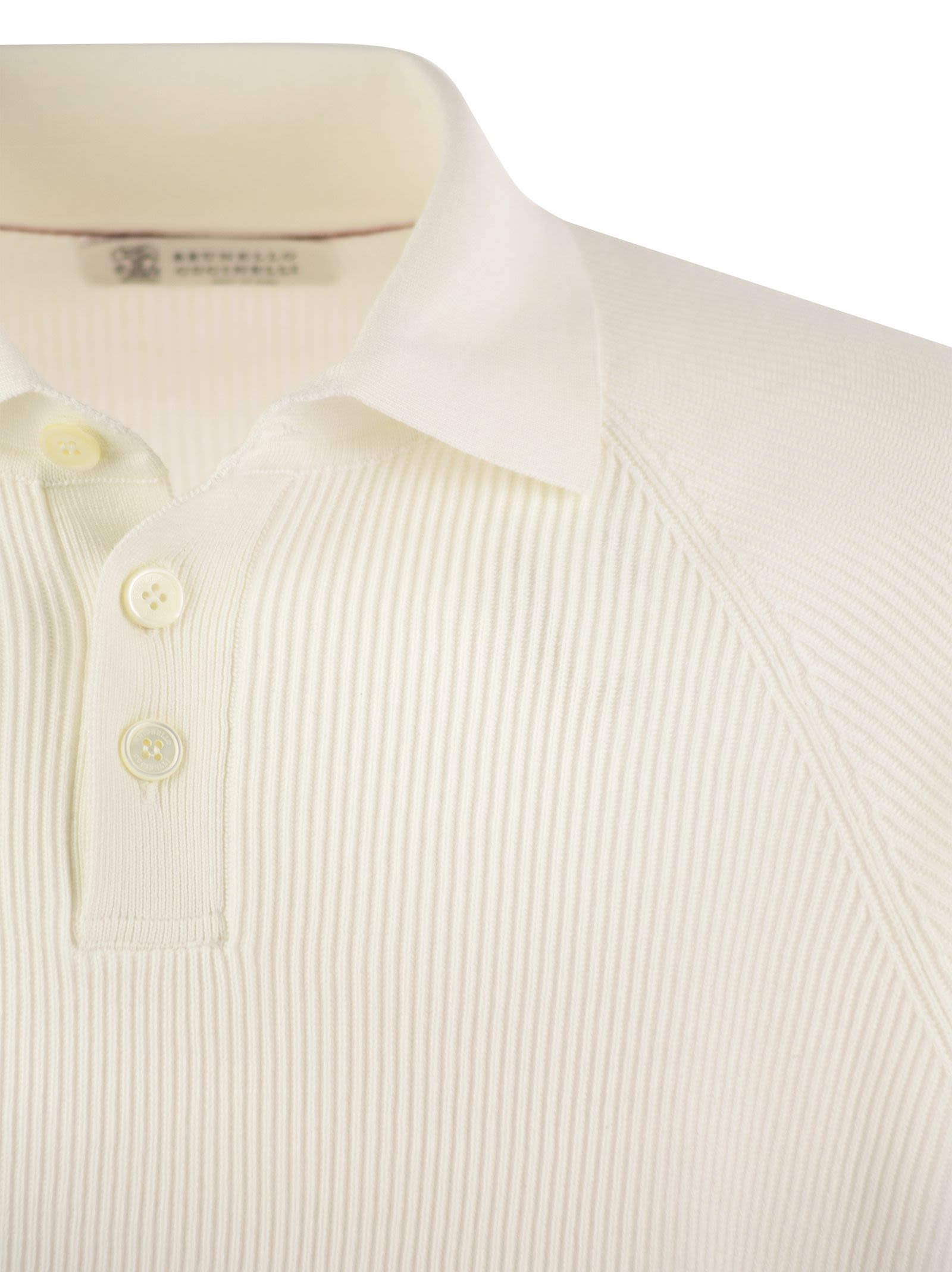Brunello Cucinelli Men Cotton Rib Knit Polo Shirt With Long Raglan Sleeve - 4