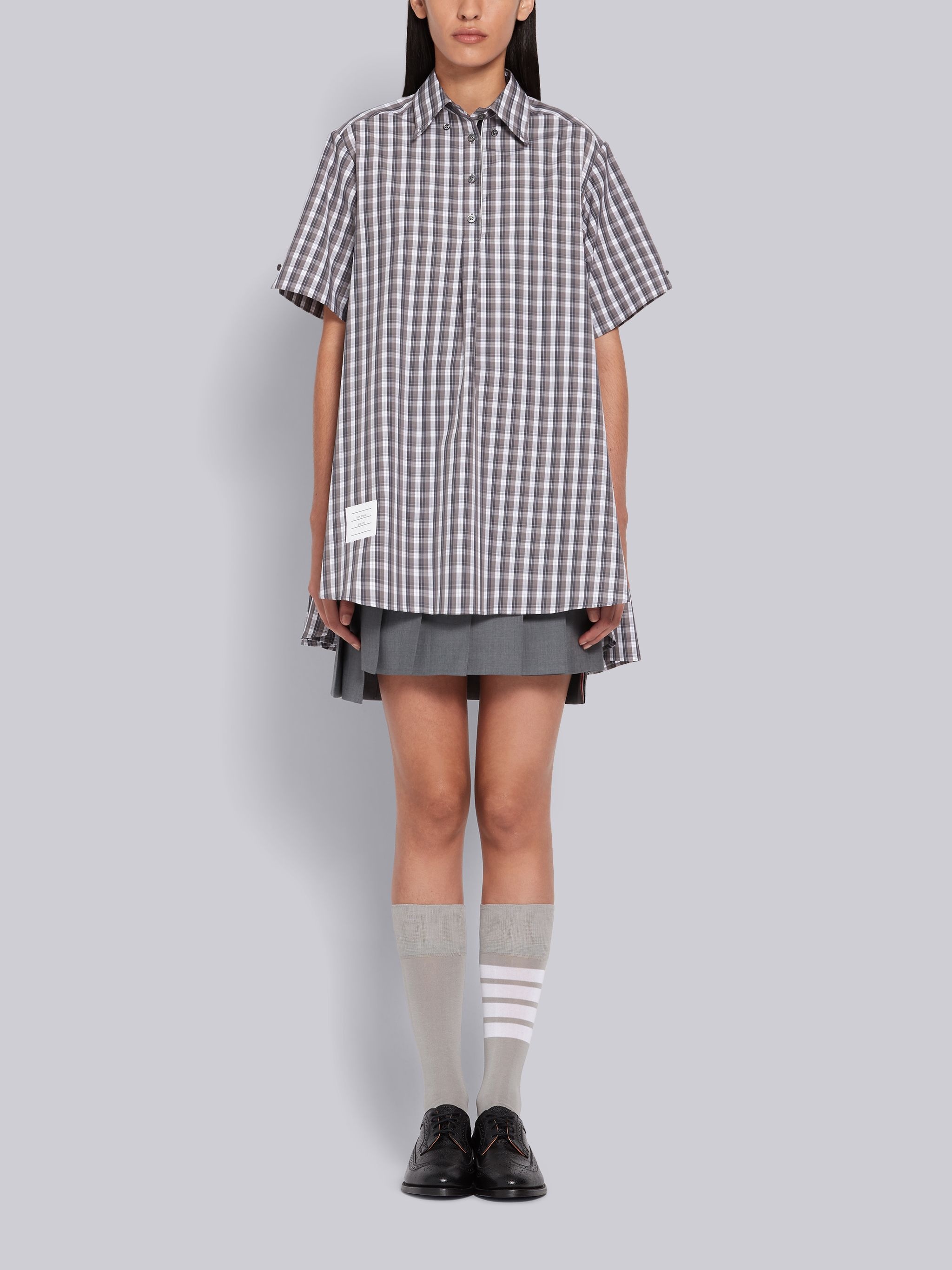 Medium Grey Poplin Micro Buffalo Check Oversized Shirtdress - 4