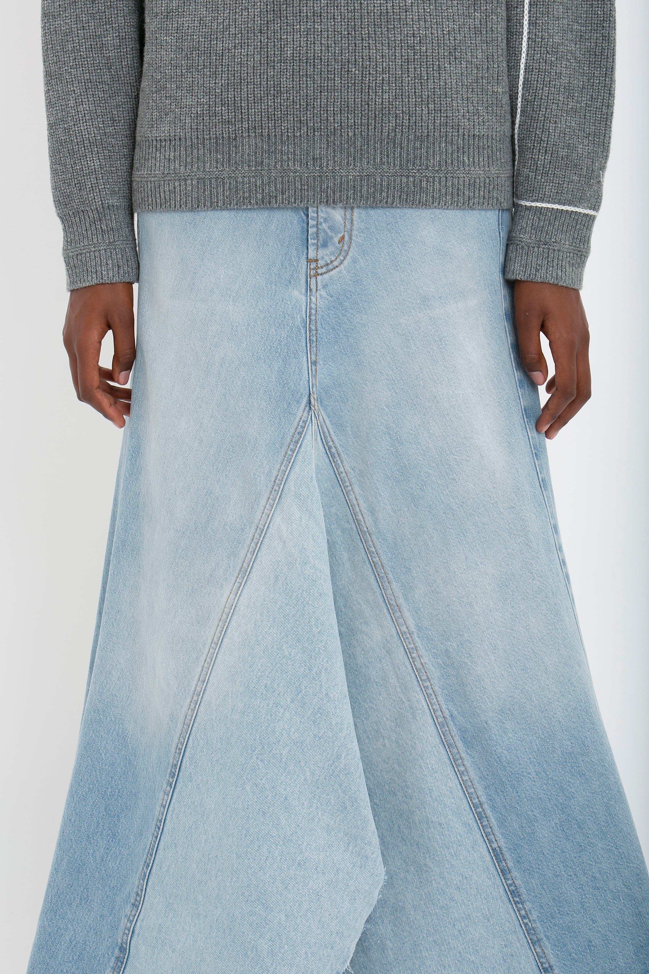 Maxi Godet Denim Skirt In Light Blue Wash - 5
