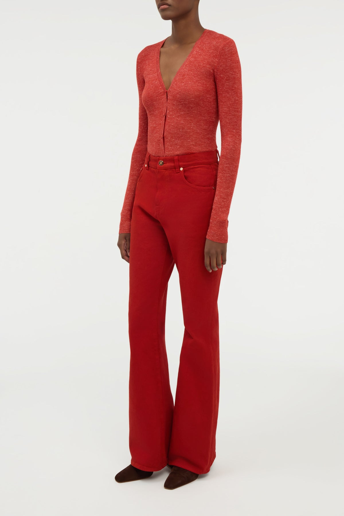 Aiste Knit Cardigan in Antelope Orange Cashmere Silk with Hemp - 4