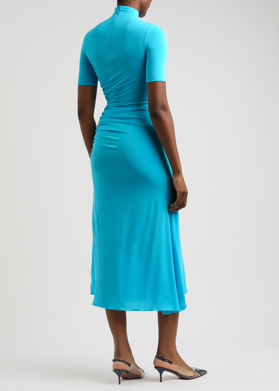 Alaïa Ruched Asymmetric Jersey Midi Dress - 3