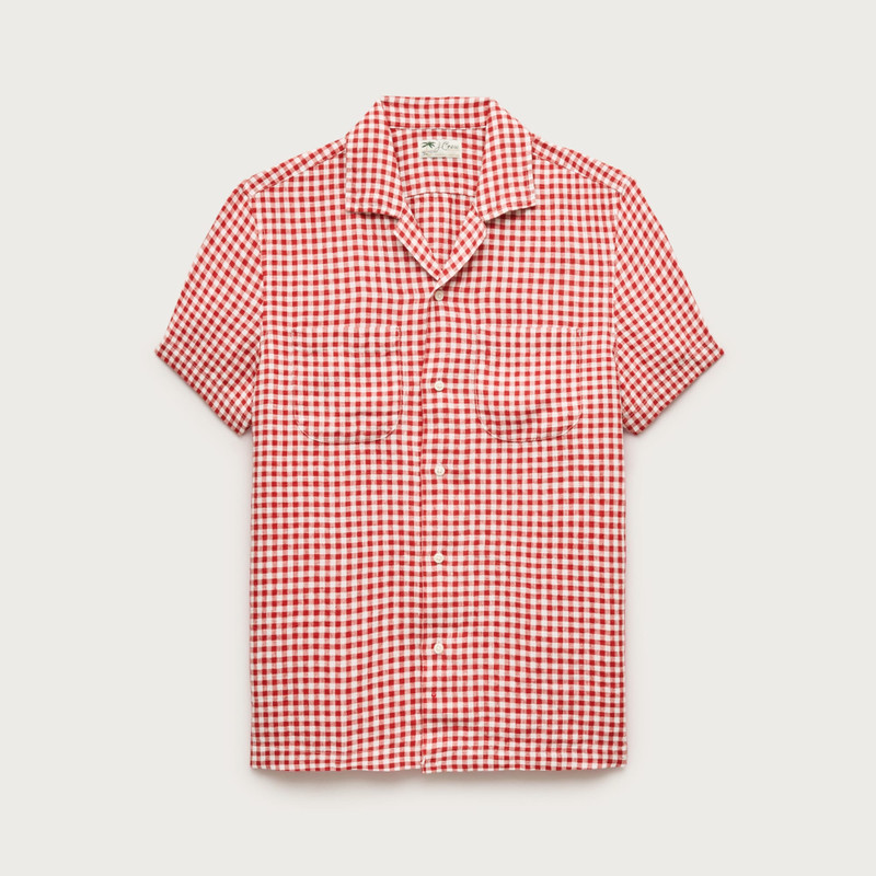 Short-sleeve linen camp-collar shirt in gingham 1