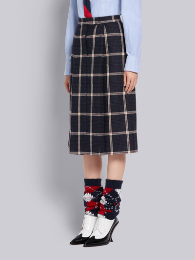 Thom Browne Navy Prince of Wales Overcheck Hunting Wool Tweed High Waist Single Pleat Skirt outlook