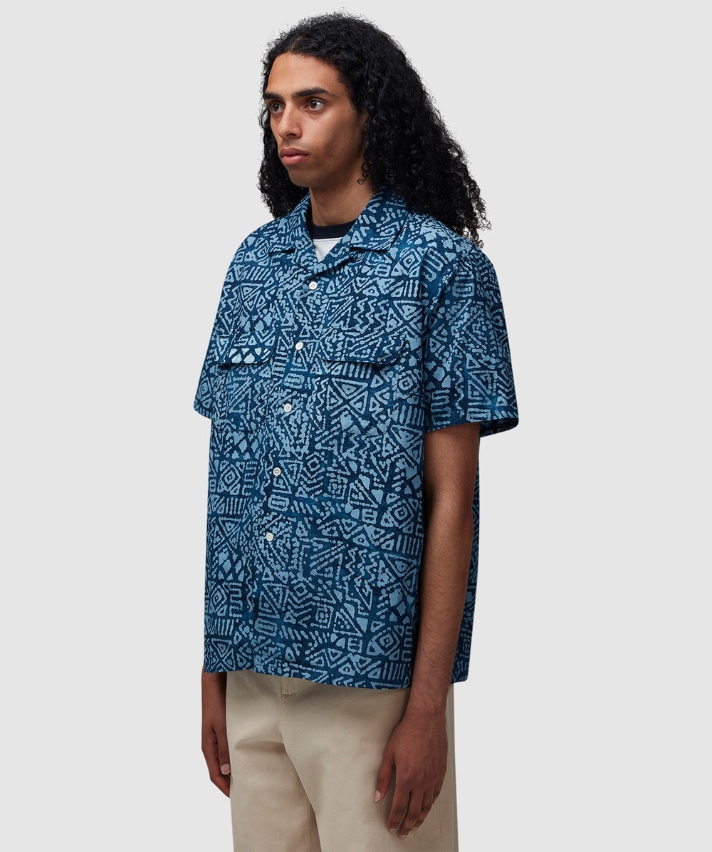 Open collar block print shirt - 2