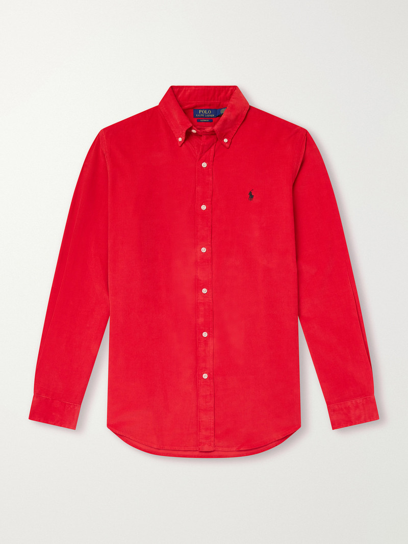 Button-Down Collar Logo-Embroidered Cotton-Corduroy Shirt 1