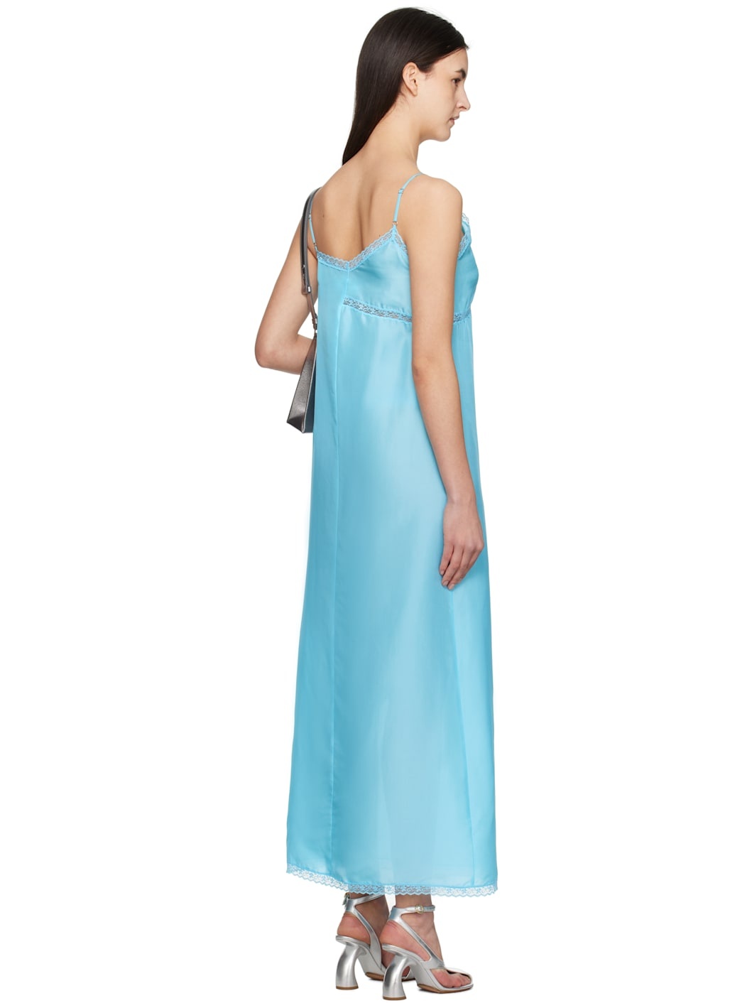 Blue Light Silk Lace Camisole Maxi Dress - 3
