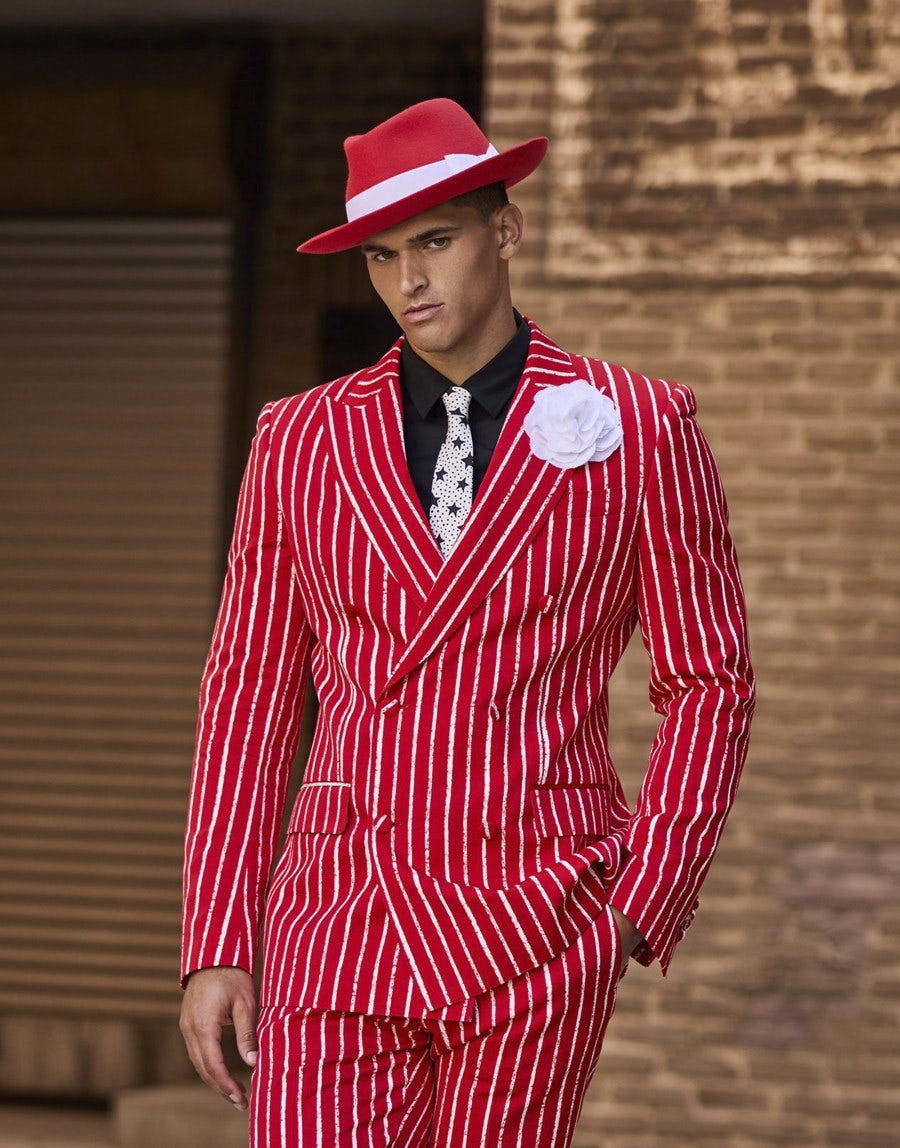 PINSTRIPES PRINT TWILL DOUBLE BREASTED JACKET - 5