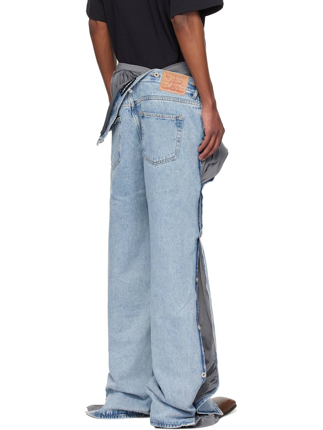 Blue & Gray Collapsed Waist Jeans - 3