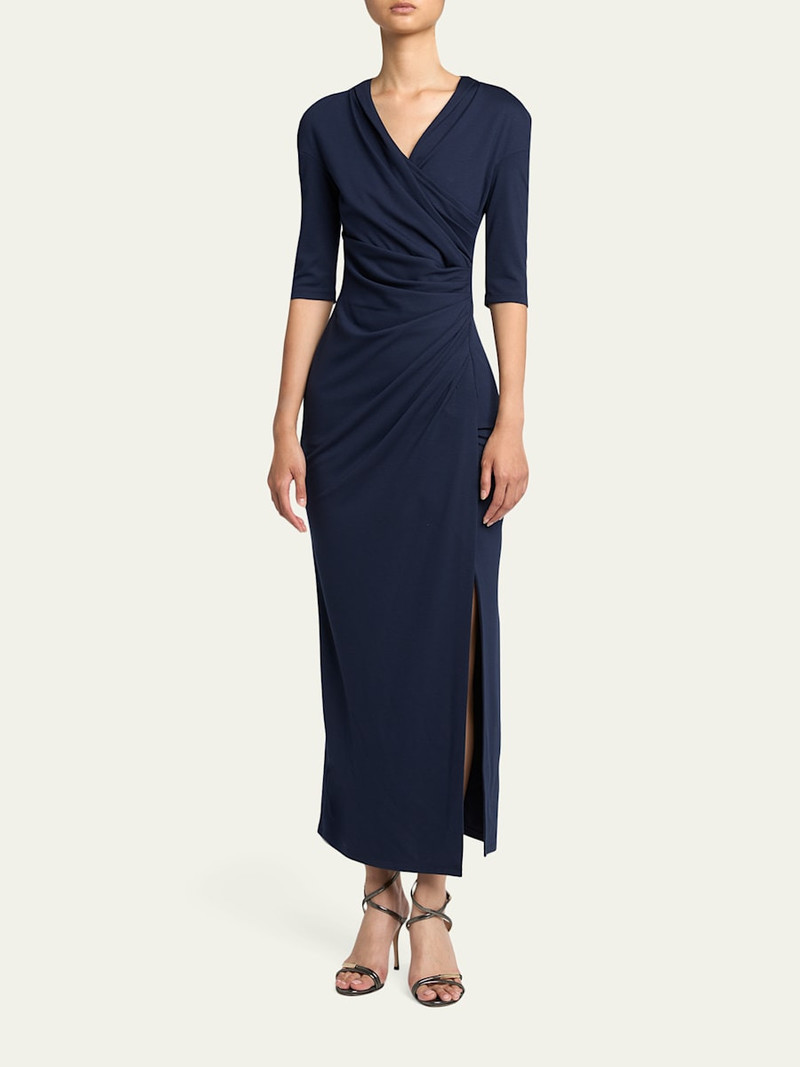 GIORGIO ARMANI Elbow-Sleeve Draped Slit Midi Dress outlook