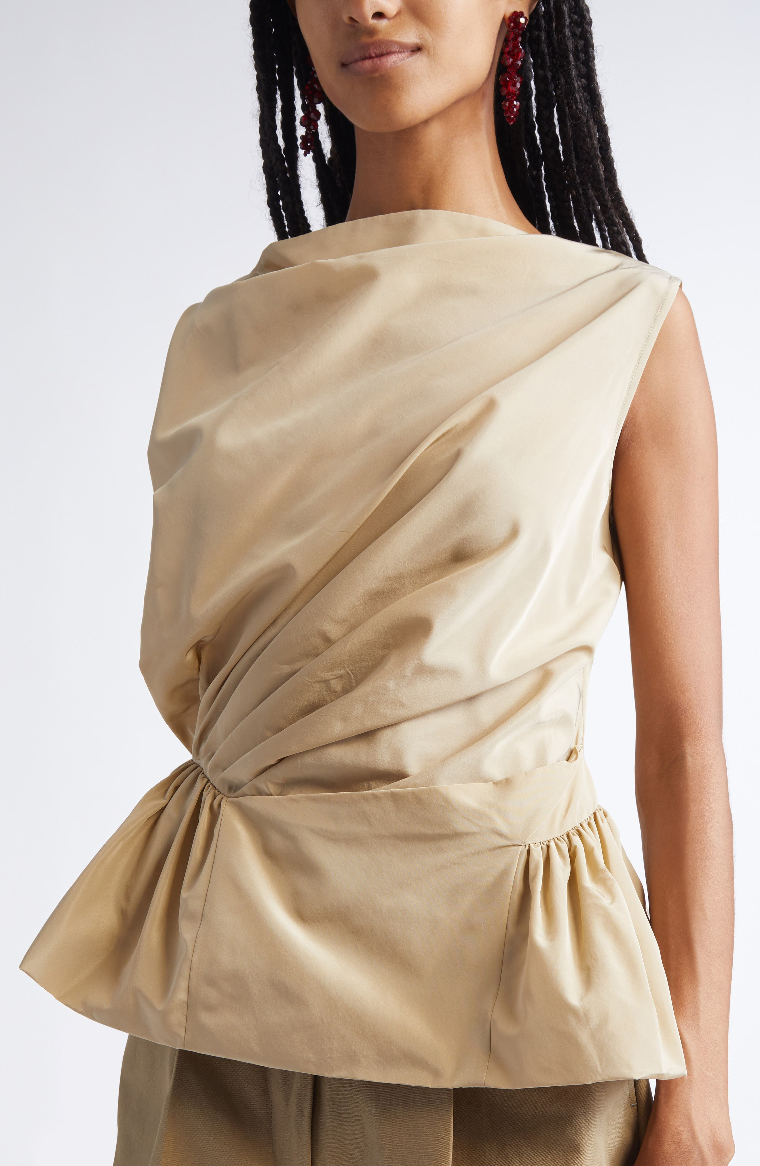 Simone Rocha Draped Bind Taffeta Peplum Top in Stone at Nordstrom - 5