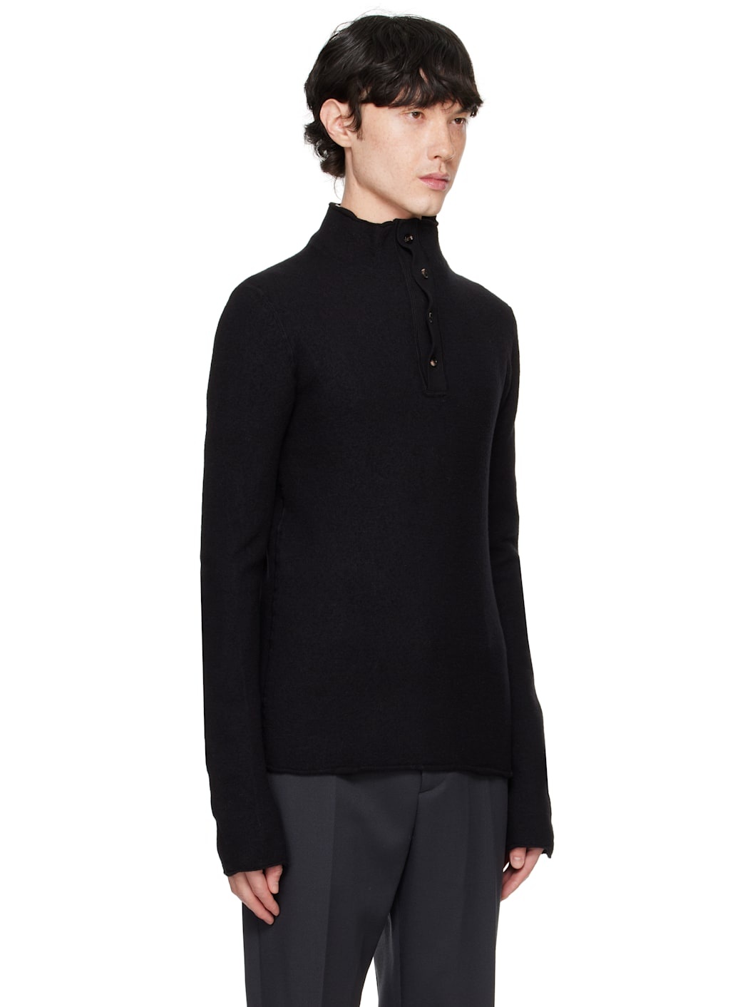 Black Felted Wool Turtleneck - 4