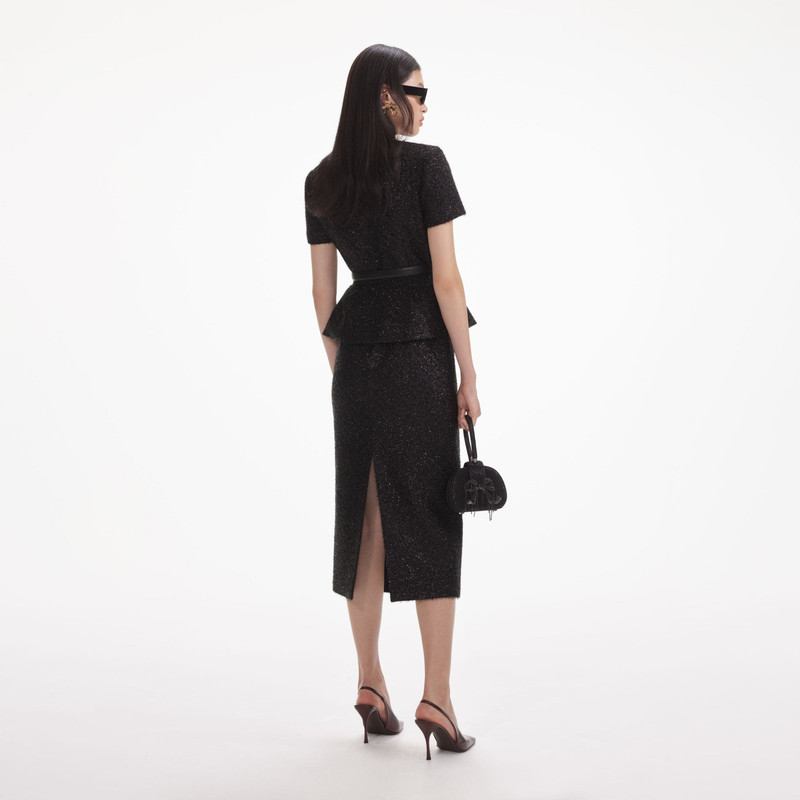 self-portrait Black Tinsel Boucle Tailored Midi Dress - AW24-001MB-B |  REVERSIBLE