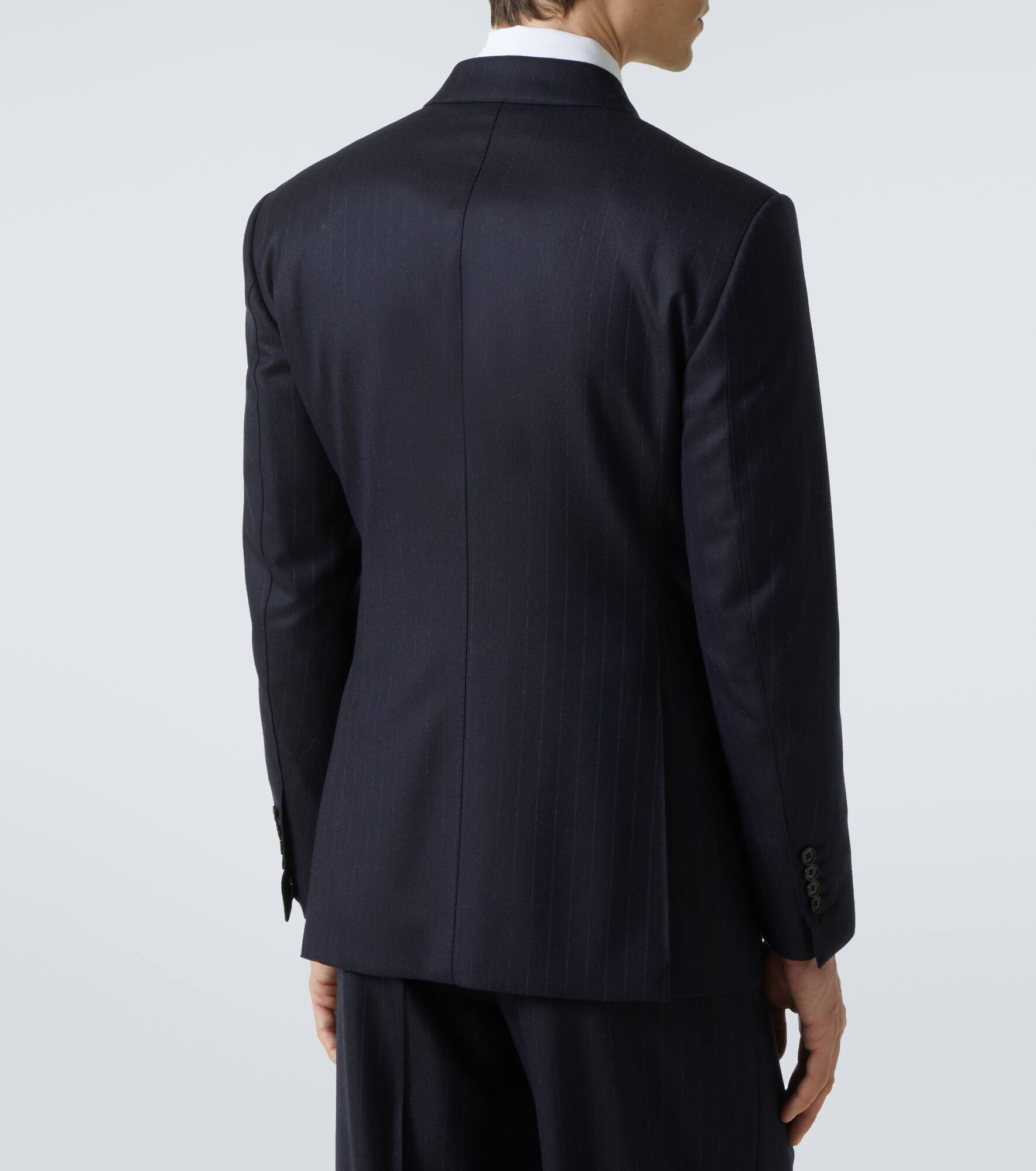 Pinstripe double-breasted wool blazer - 4