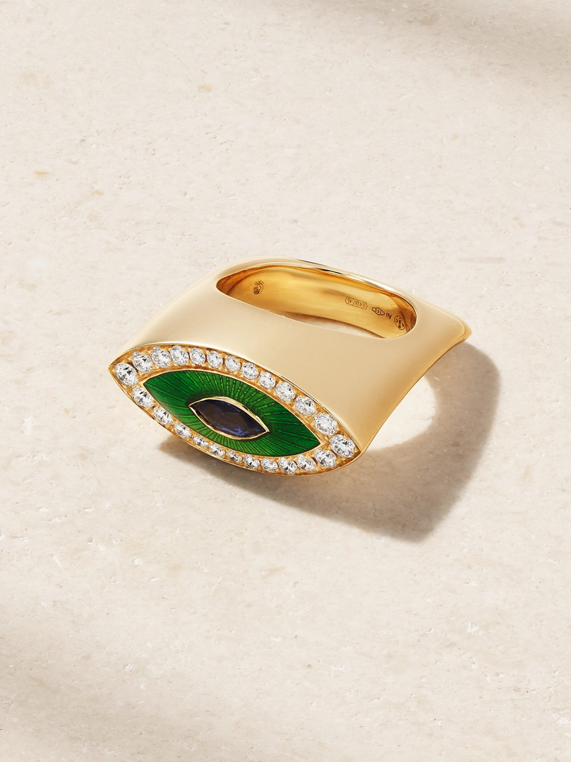 Evil Eye 18-karat Gold, Enamel, Diamond And Sapphire Ring 1