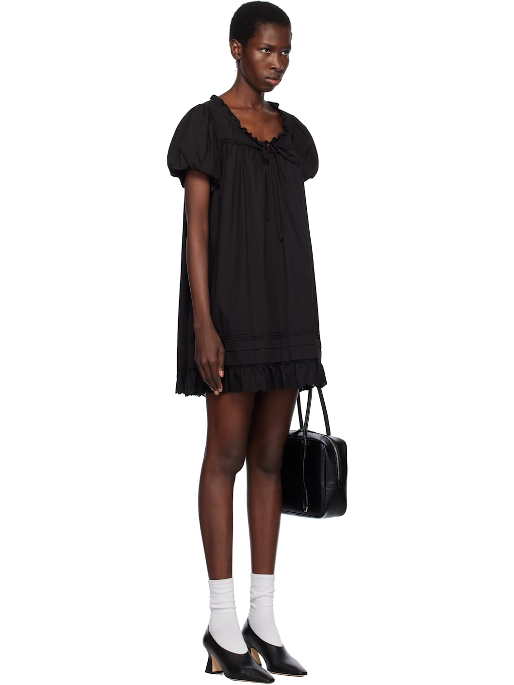 Black Puff Shirring Minidress - 2