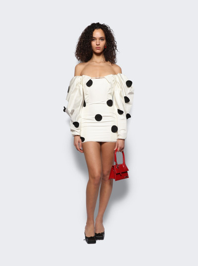 JACQUEMUS La Robe Taffeta Mini Dress Off White And Black Dots outlook