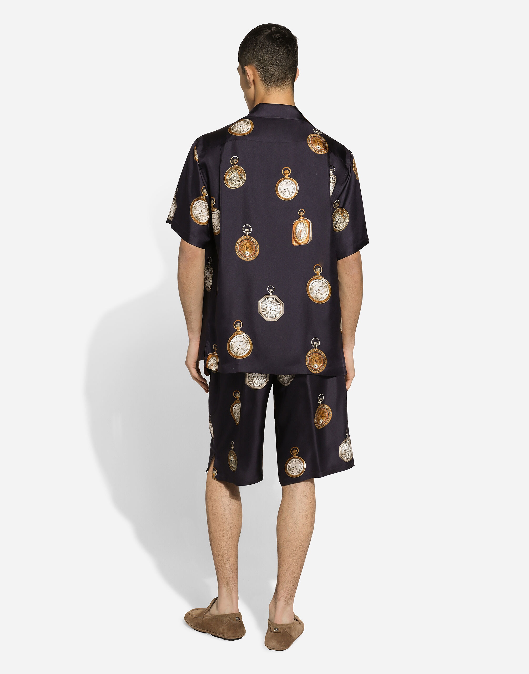 Watch-print silk jogging shorts - 3