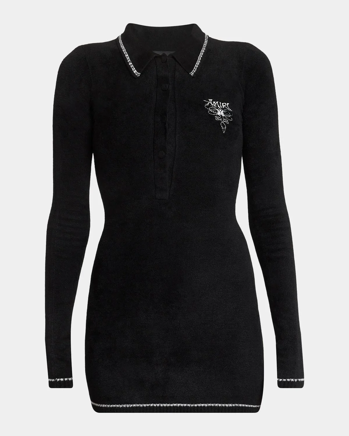 Ma Velvet Knit Long-Sleeve Mini Polo Dress - 1