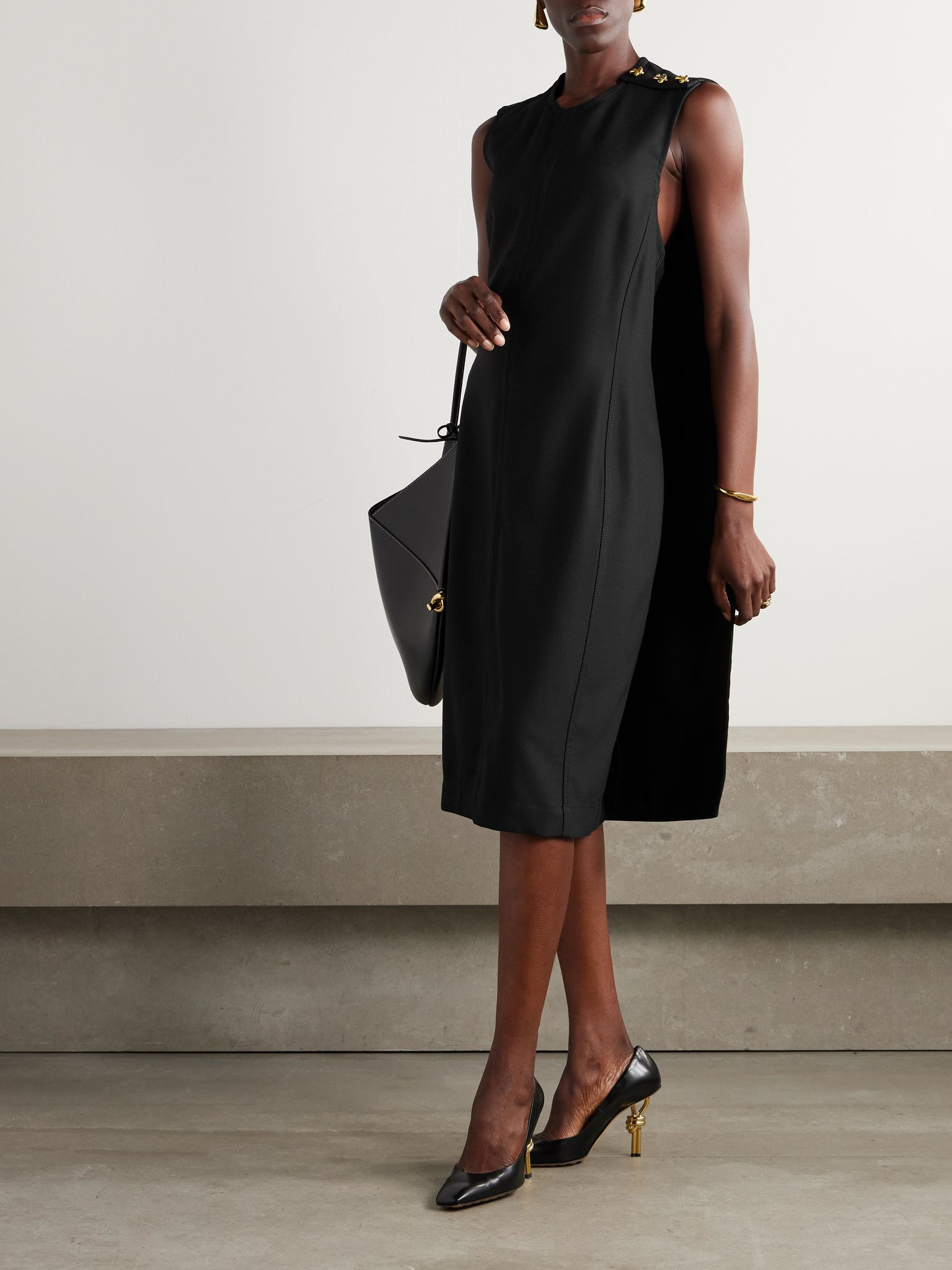 Cape-effect ribbed wool-blend dress Black - 2
