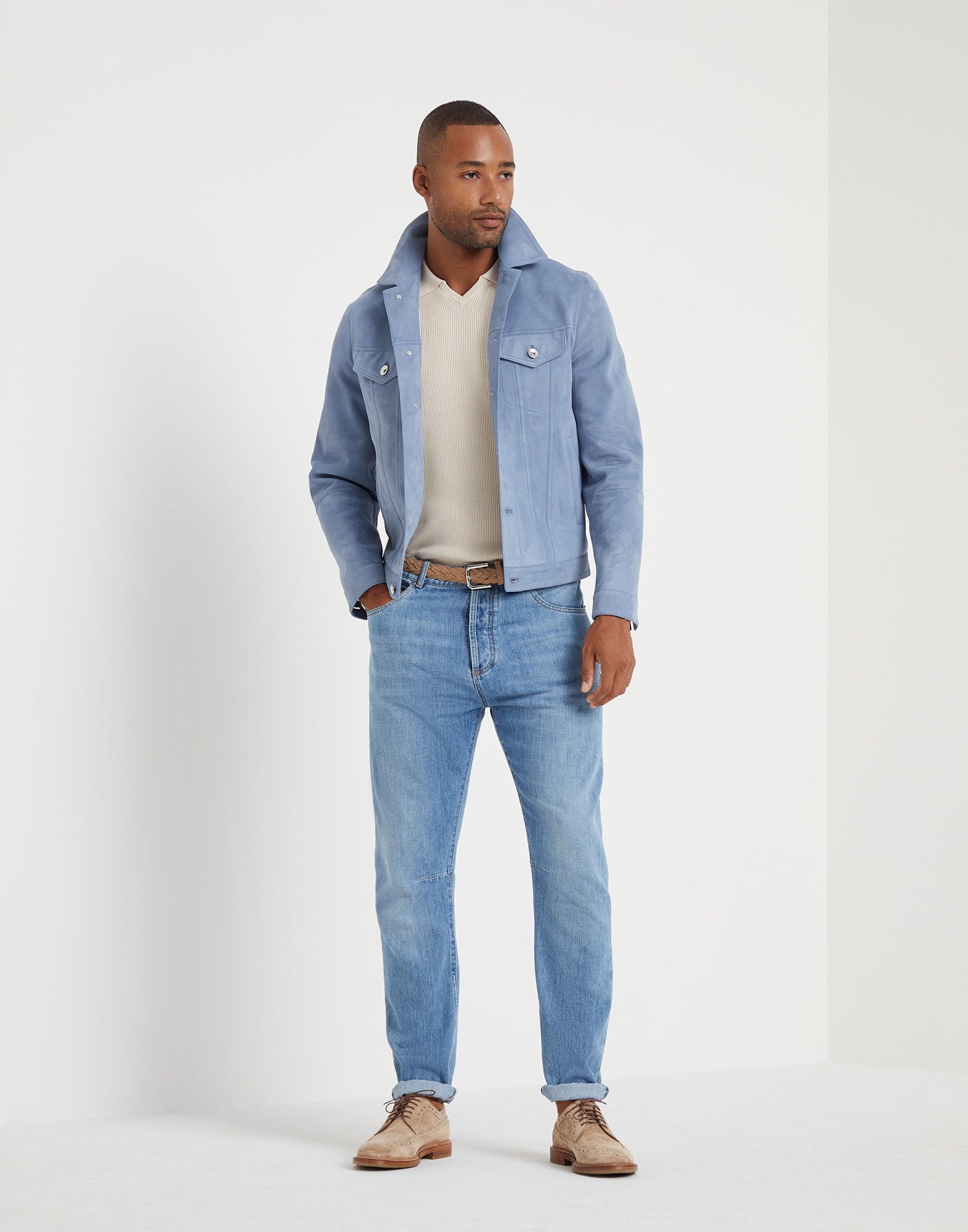 Lightweight denim leisure fit five-pocket trousers - 4
