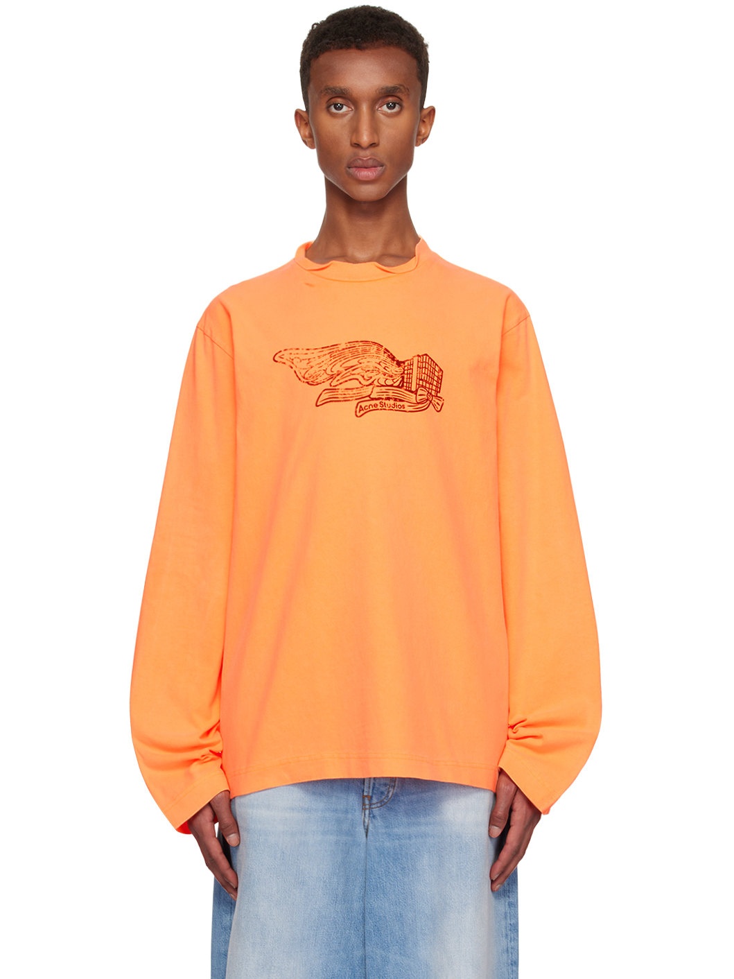 Acne Studios Orange Printed Long Sleeve T-shirt | REVERSIBLE