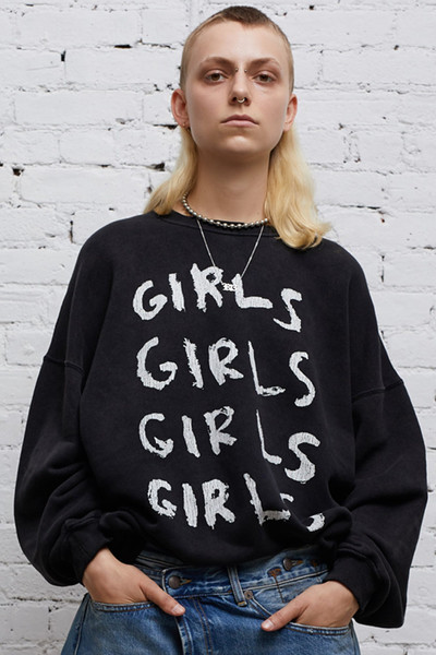 R13 GIRLS GIRLS OVERSIZED CREWNECK - ACID BLACK | R13 outlook