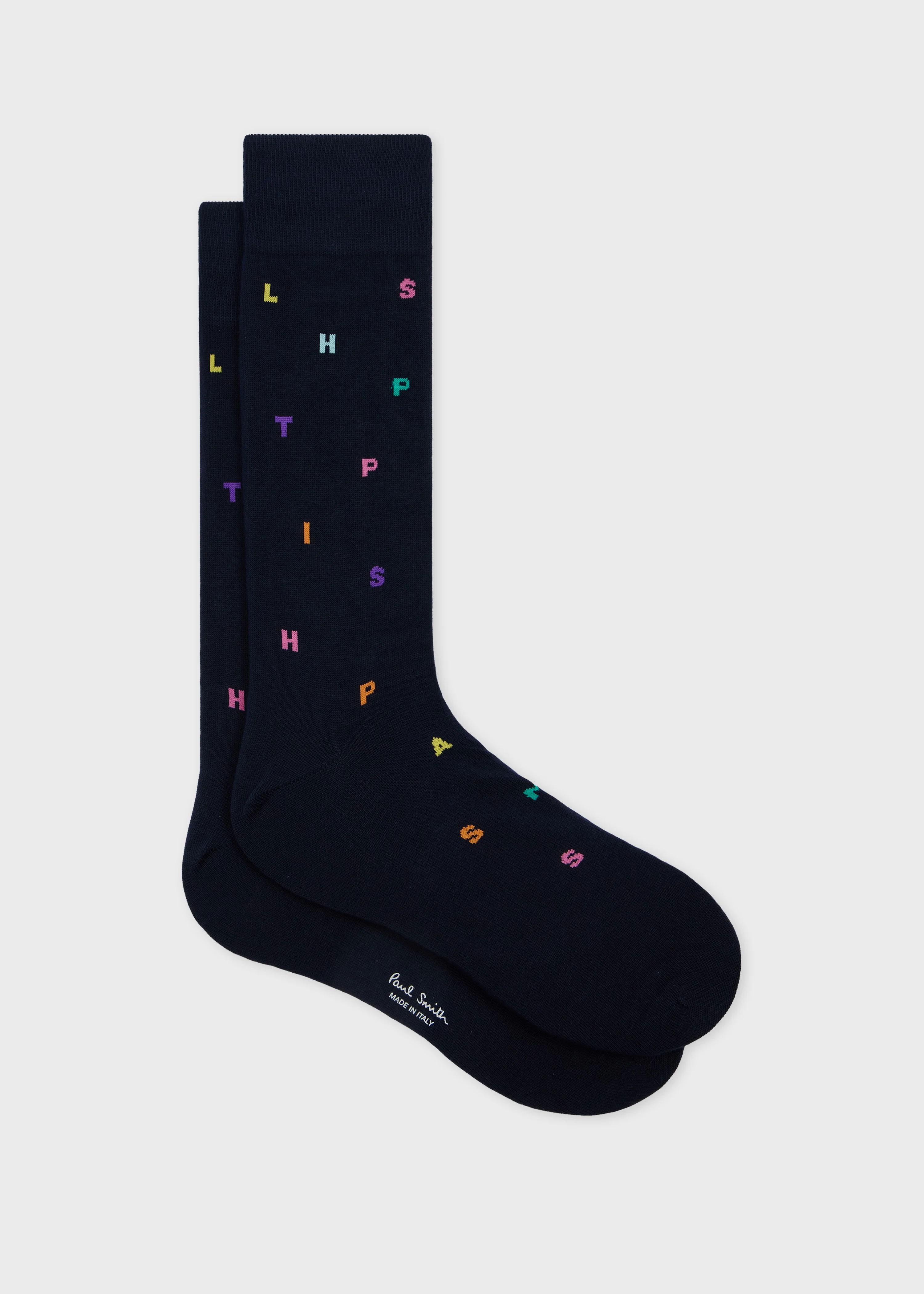 Navy Logo Letter 'Stamp' Socks - 1