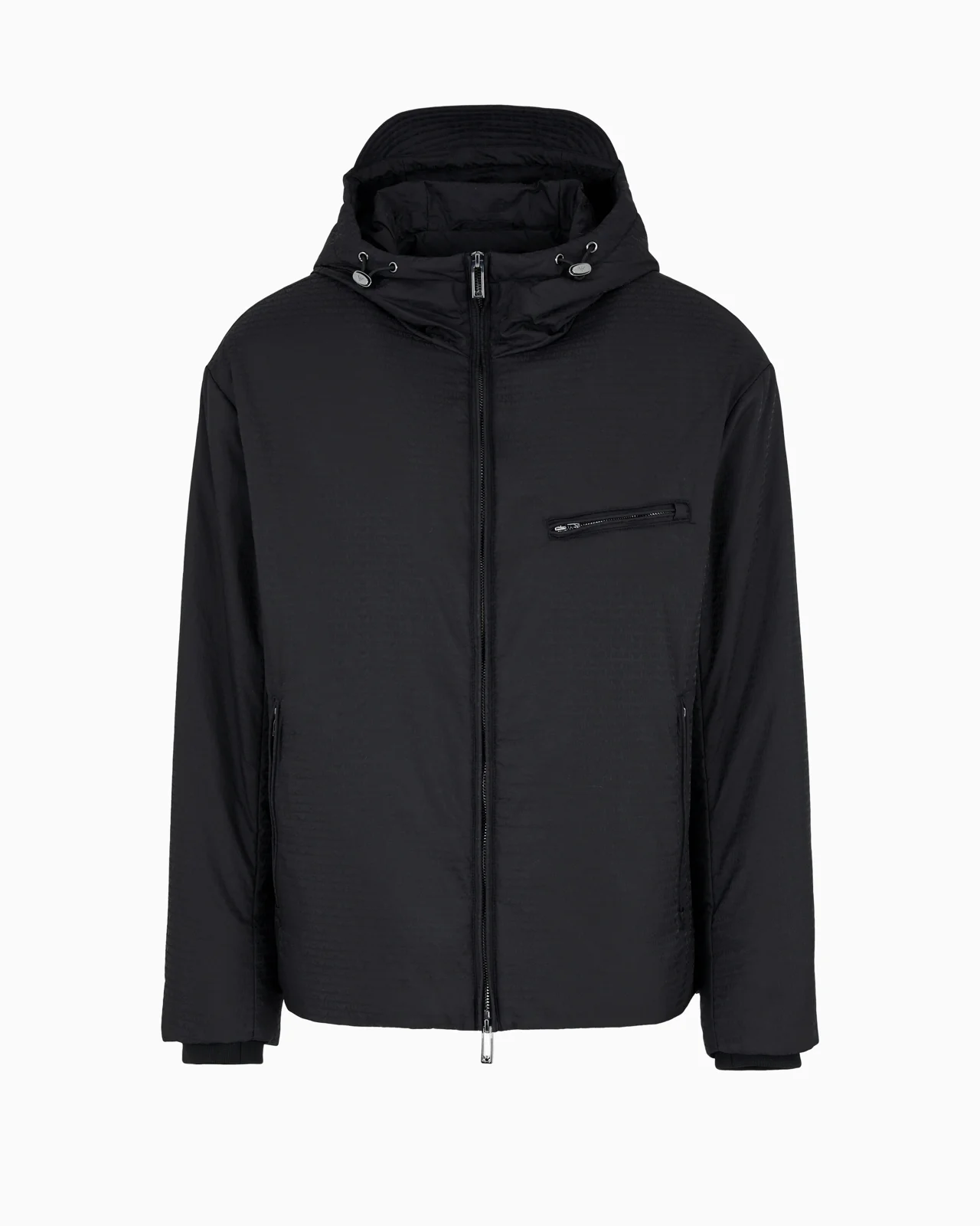 Lightweight nylon, hooded zip-up blouson with all-over jacquard lettering - 1