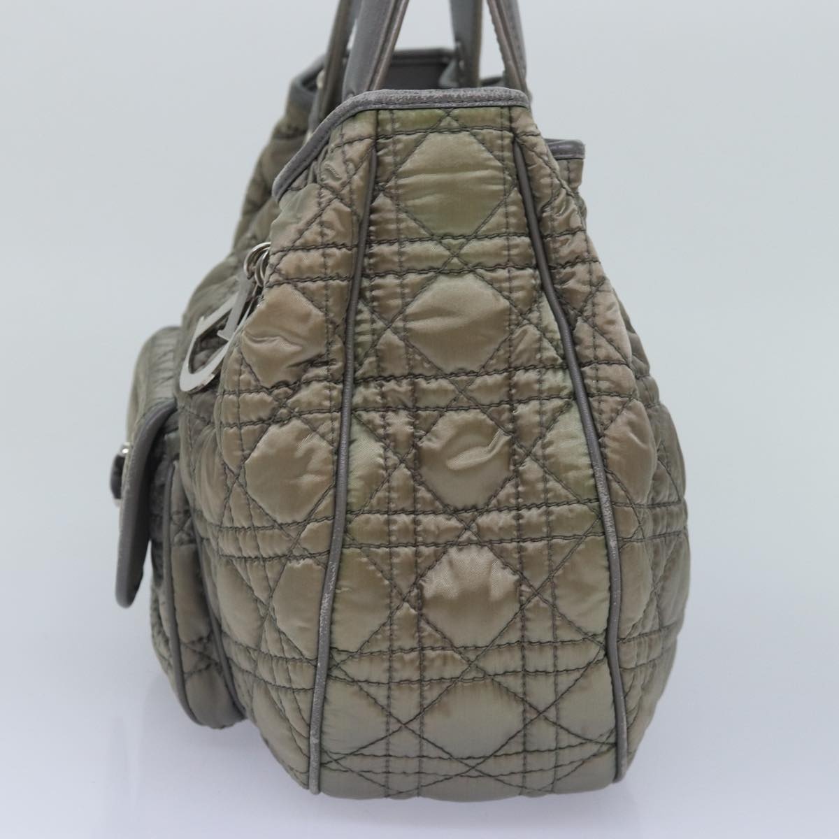 DIOR Canage Hand Bag Nylon Gray Silver - 4