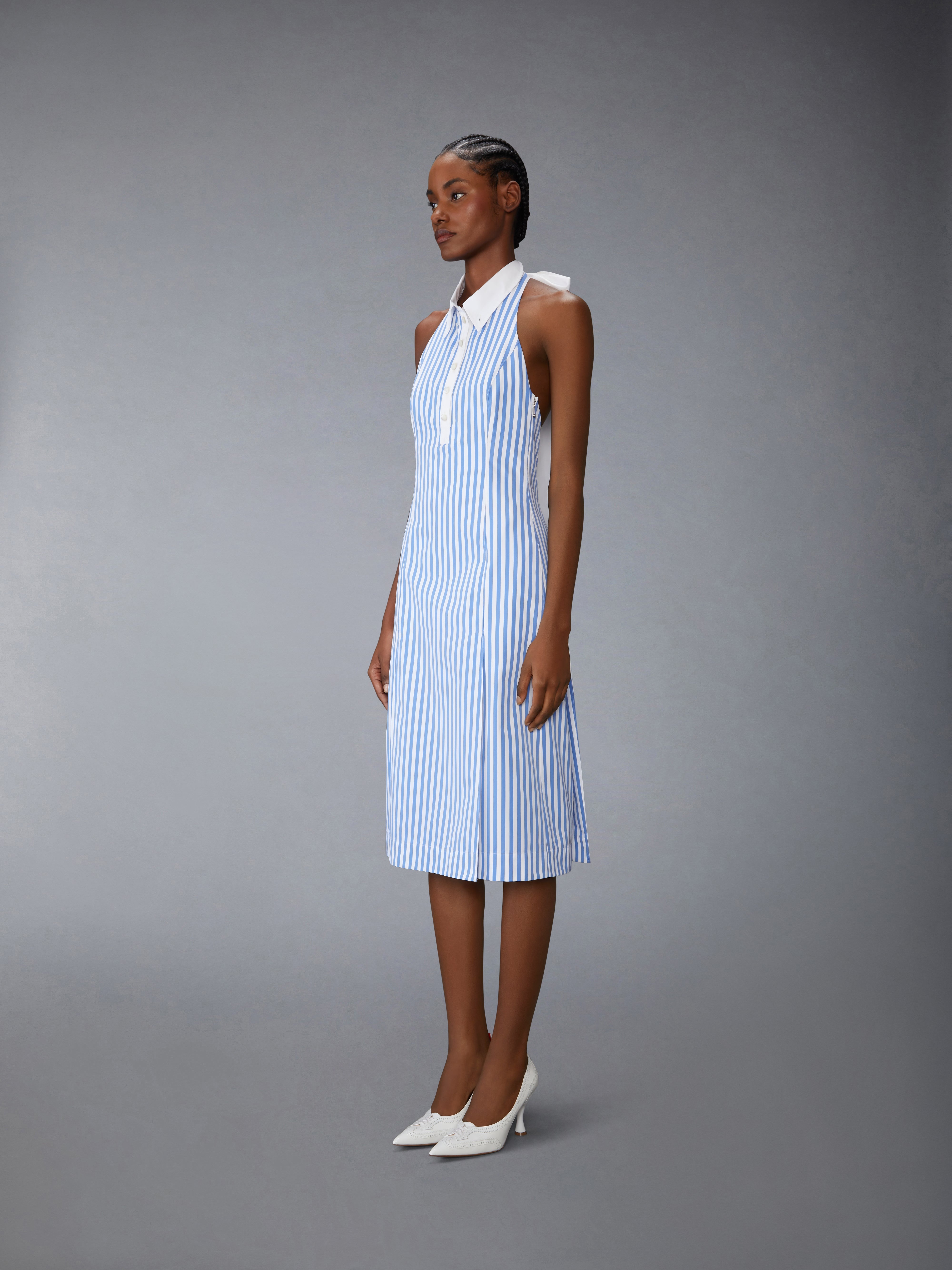 AWNING STRIPED POPLIN POLO HALTER DRESS - 3