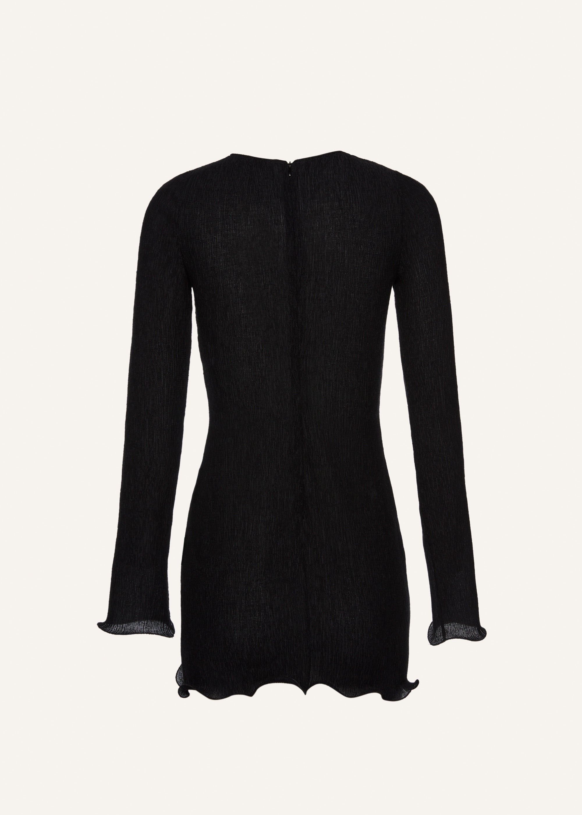 Long sleeve crepe beach mini dress in black - 2