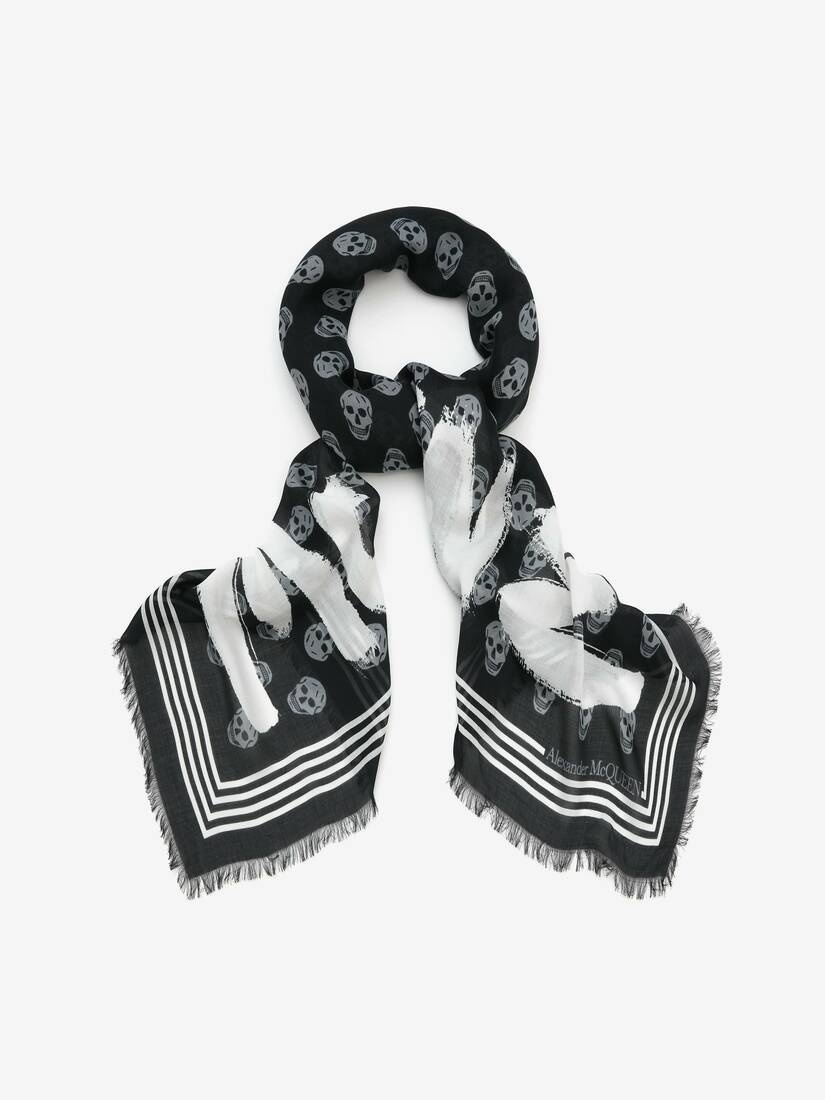 Men's McQueen Graffiti Biker Scarf in Black/ivory - 2