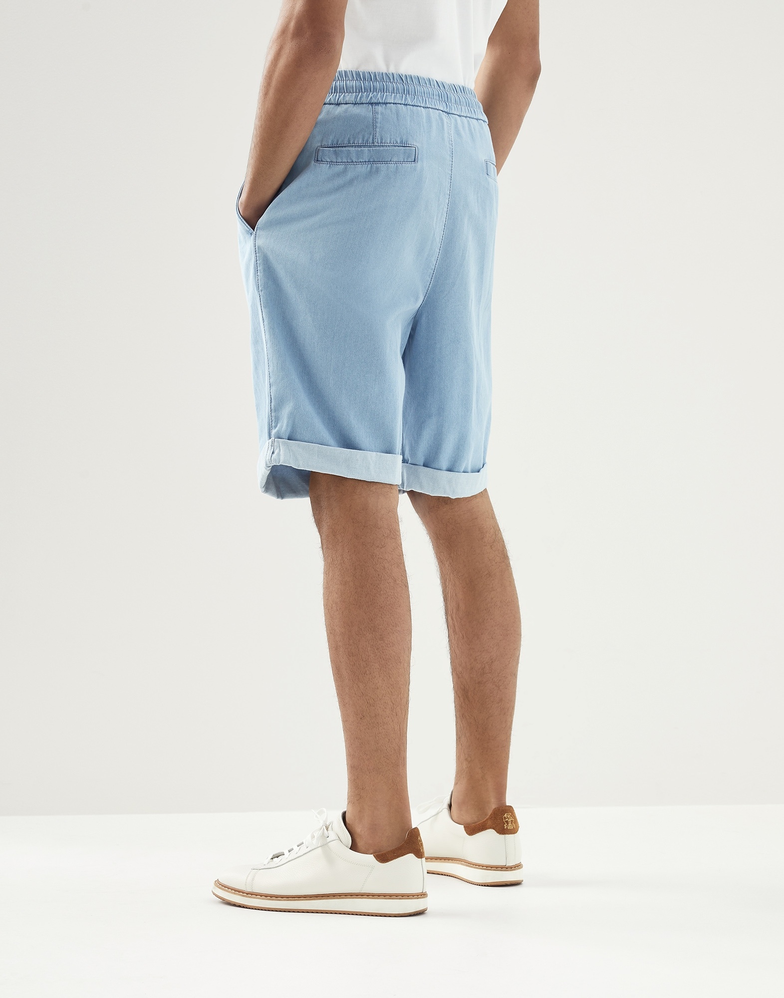 Soft denim easy fit Bermuda shorts with drawstring and double pleats - 2