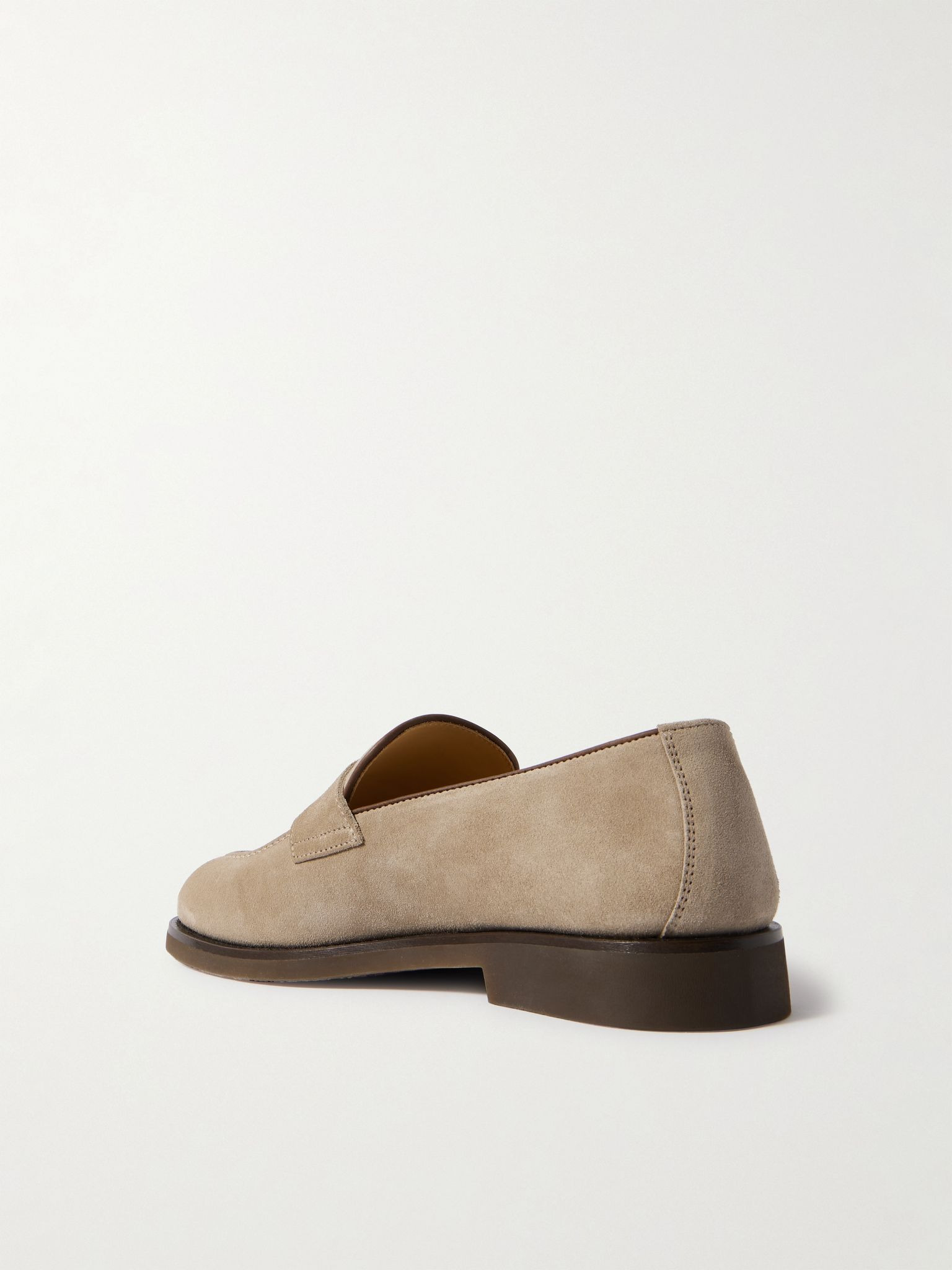 Leather-Trimmed Suede Penny Loafers Taupe - 4