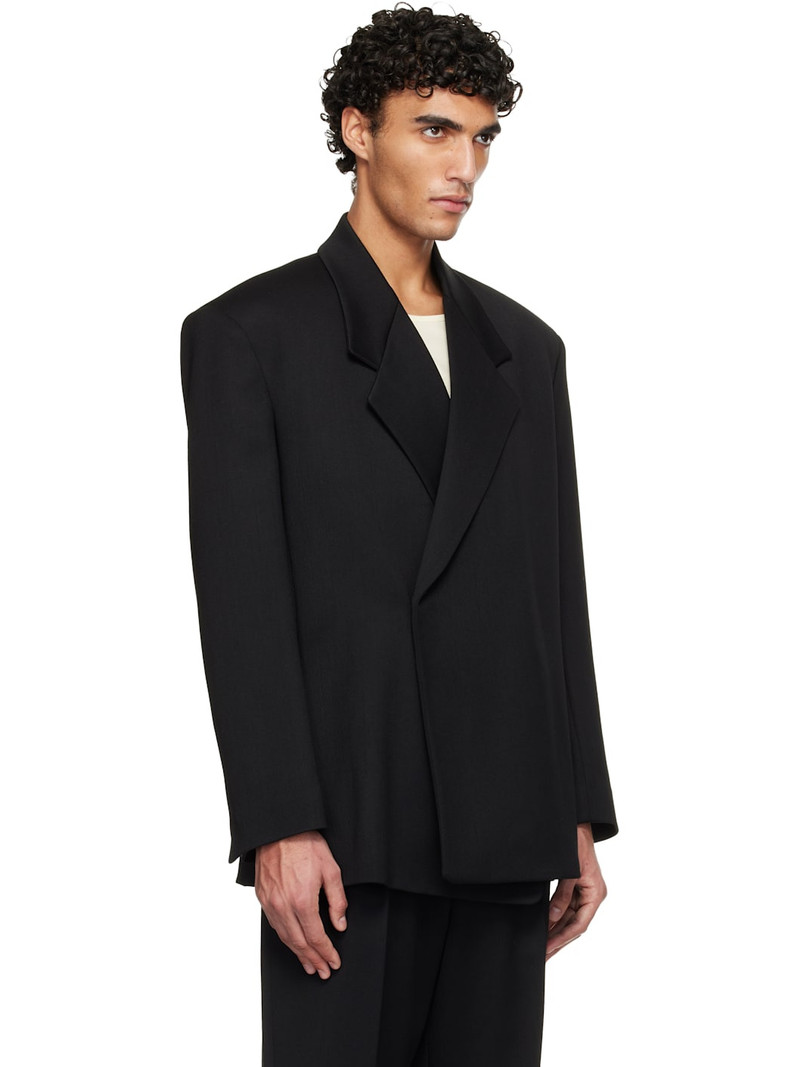 Black Satin Wool Double Breasted Blazer 2