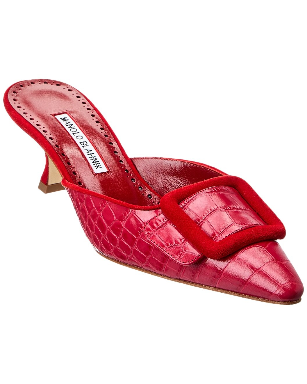 Manolo Blahnik Maysalebi 50 Embossed Leather & Suede Mule - 1