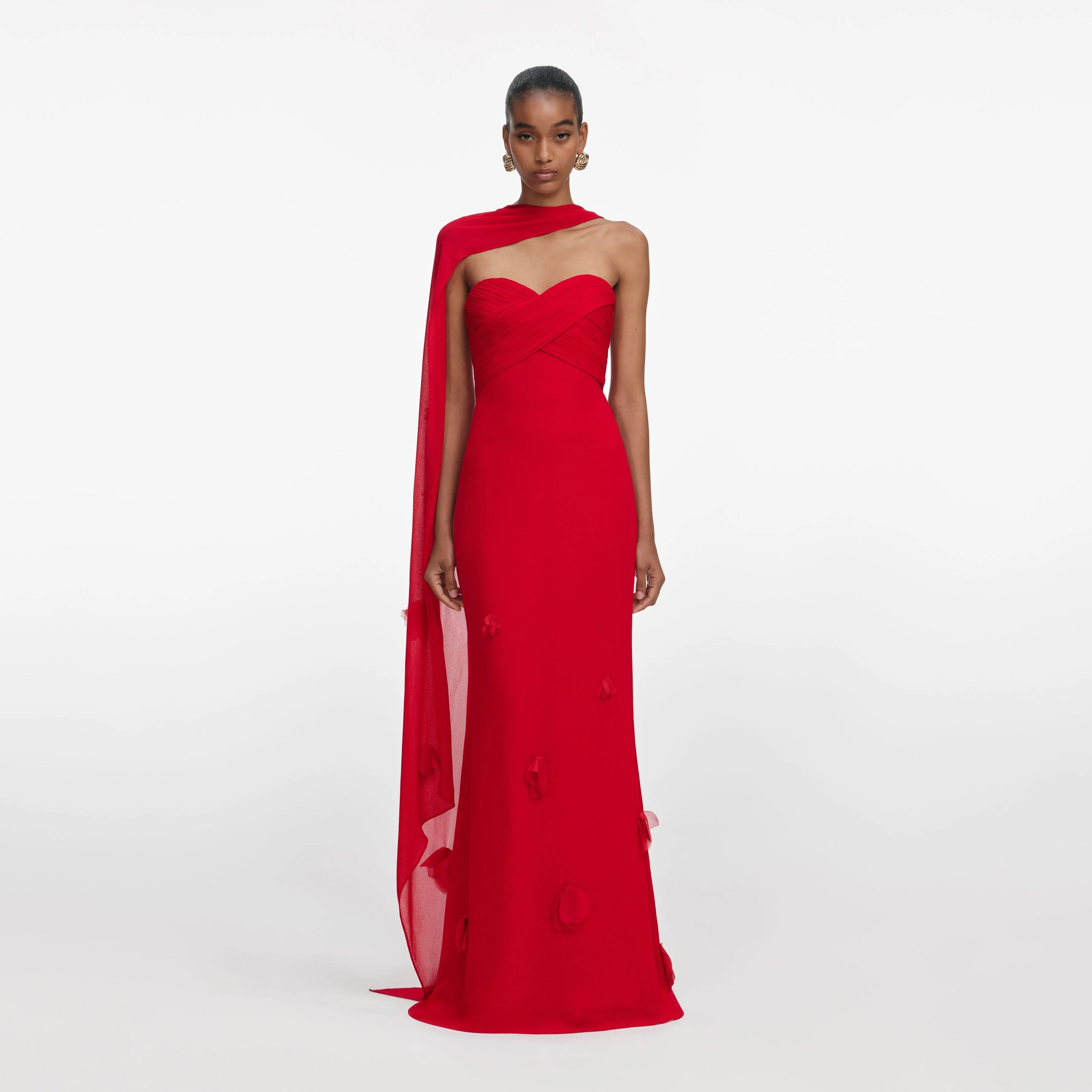 Red Georgette Flower Maxi Dress - 1