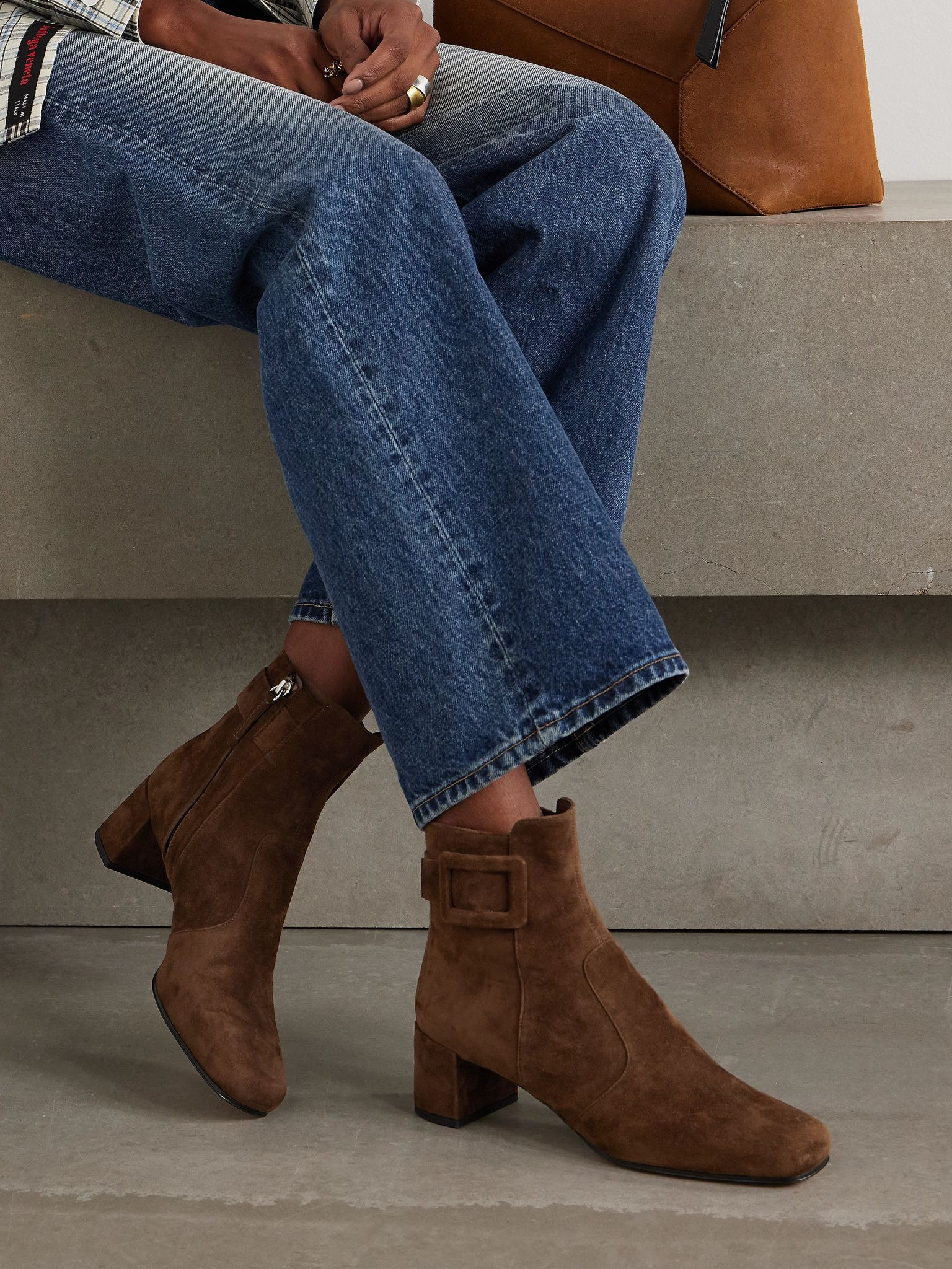 Tres Vivier Polly 45 buckled suede ankle boots Chocolate - 2