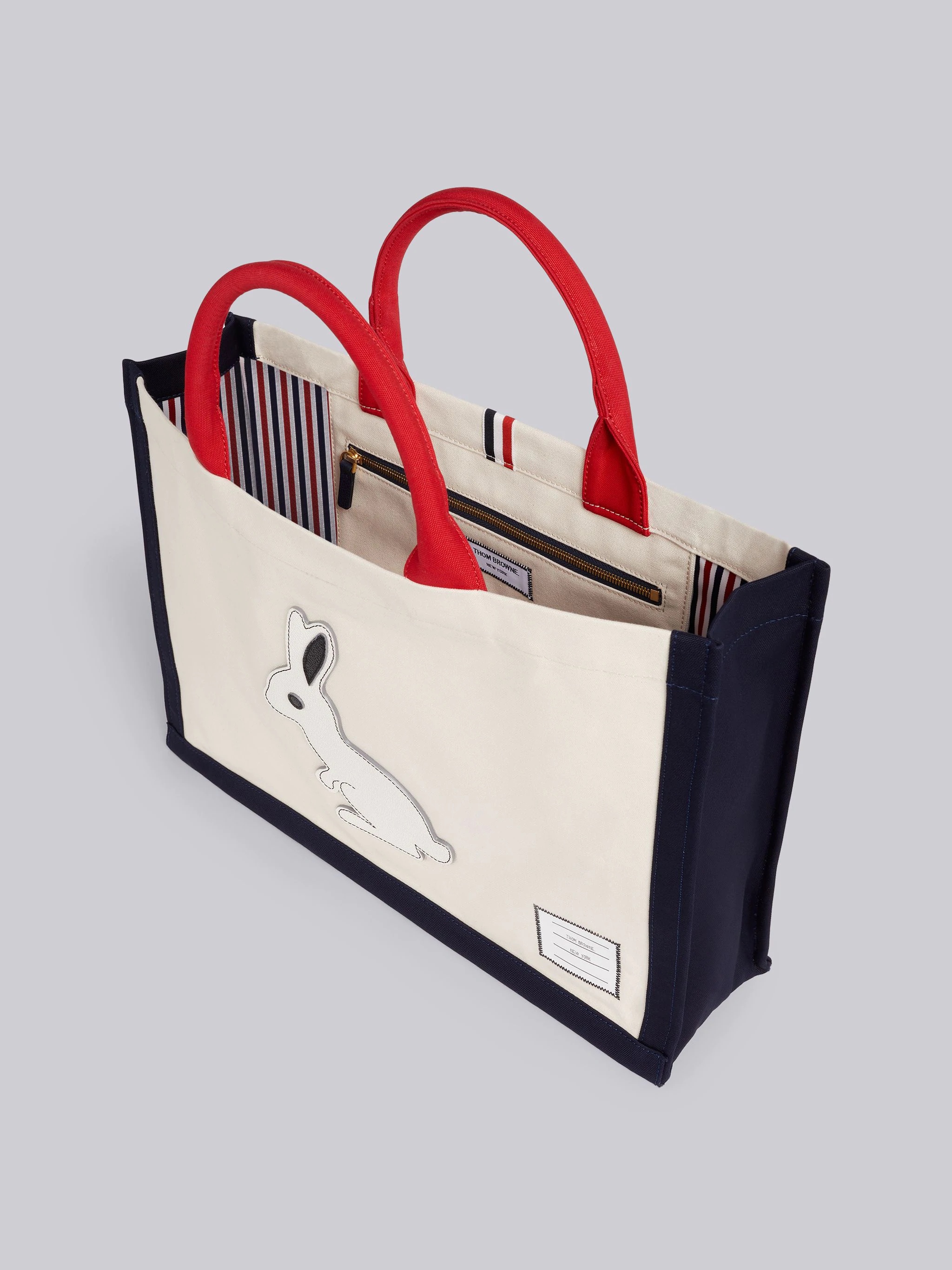 Tricolor Cotton Canvas Rabbit Icon Applique Squared Tote - 5