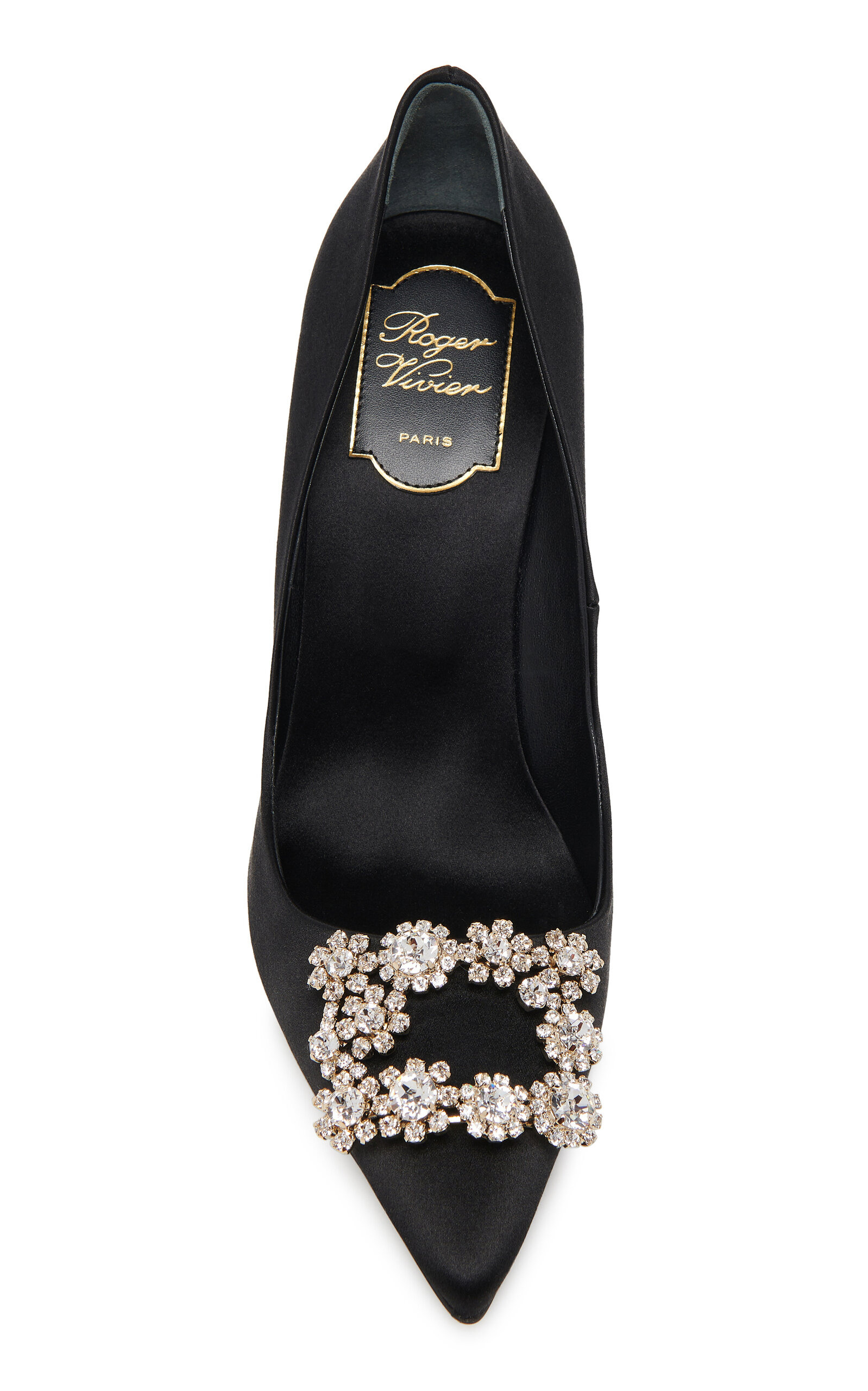 Flower Embellished Satin Pumps black - 2